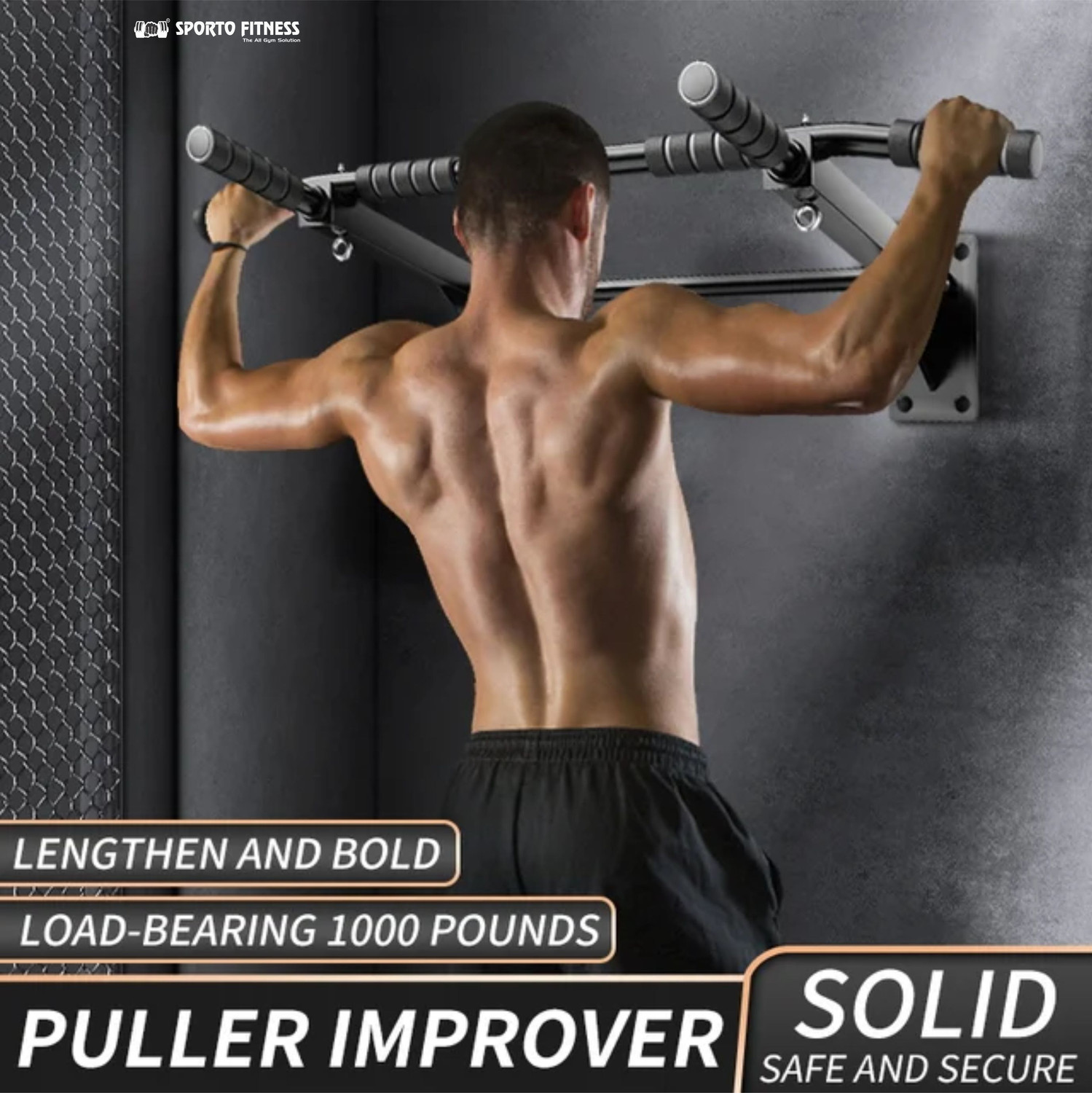 Image of Sporto Fitness Pull Chin Up Bar Wall Mounted Home Iron Gym Exercise Dips Upper Body Workout Pull-up Bar