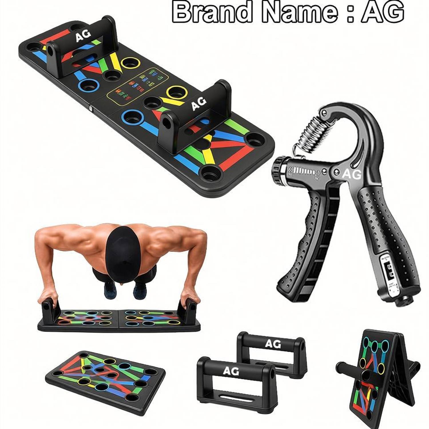 A G Enterprises AG Muscle Definition Kit: Push-Up Board Trainer + Counting Forearm Gripper Ab Exerciser