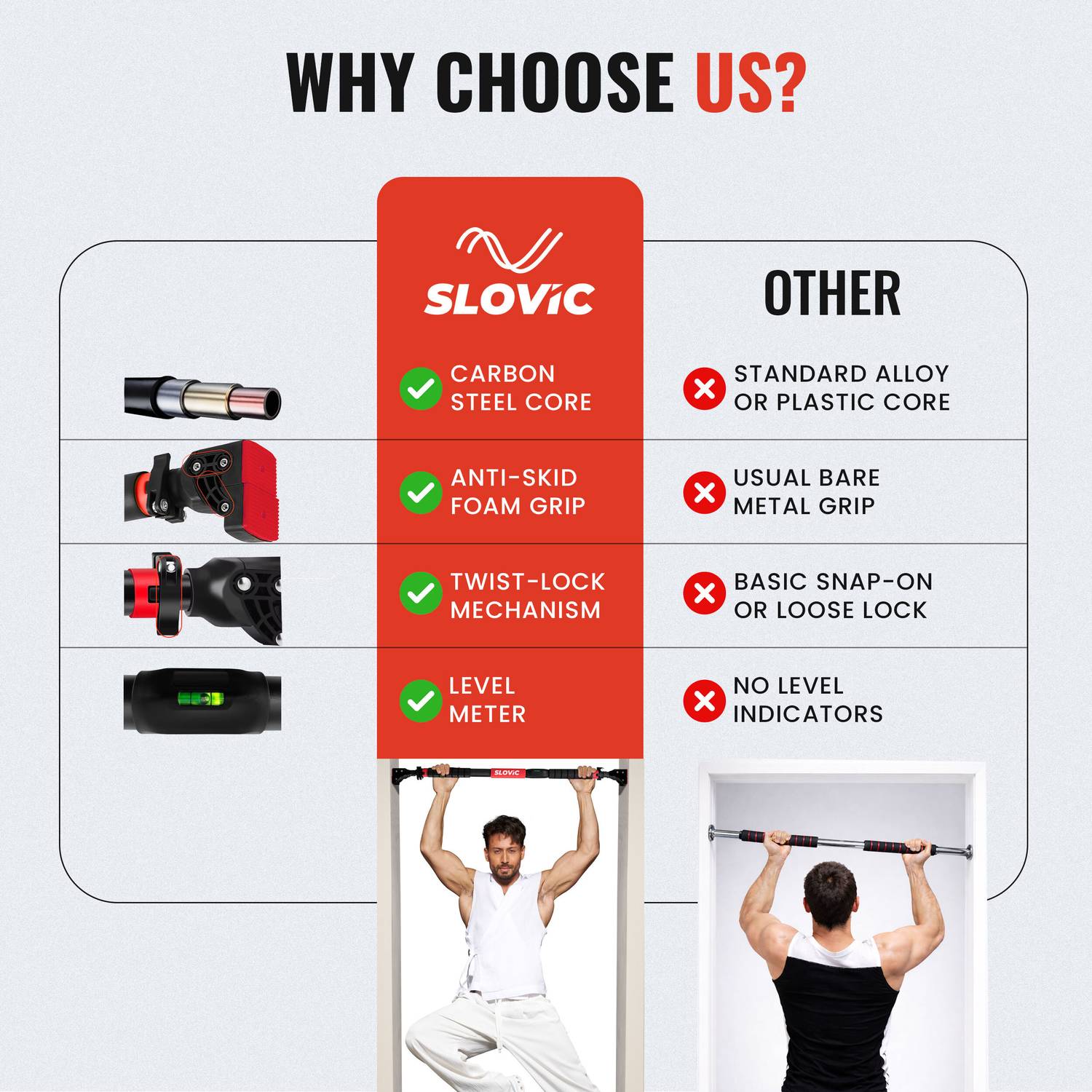 SLOVIC Pull Up Bar Advance Red and Black - Image 4