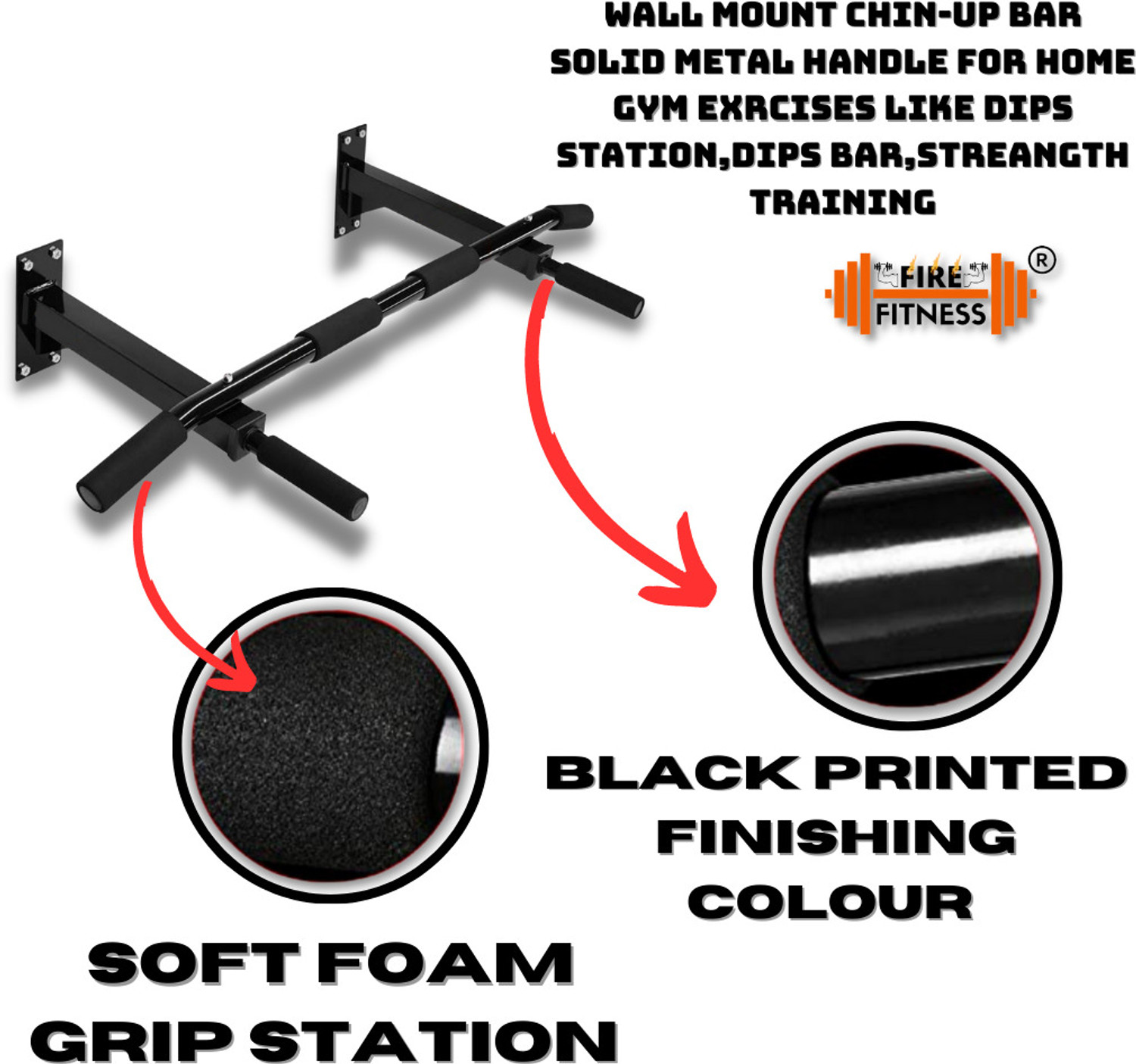 Image of FIRE FITNESS Chin Up Bar home gym Wall Mounting pull up staion with ab strap Pull-up Bar