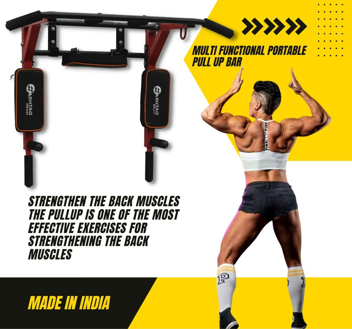 Image of HASHTAG FITNESS Wall Mounted Multi-Grip Dip Station for Indoor Home Gym Fitness equipments Pull-up Bar