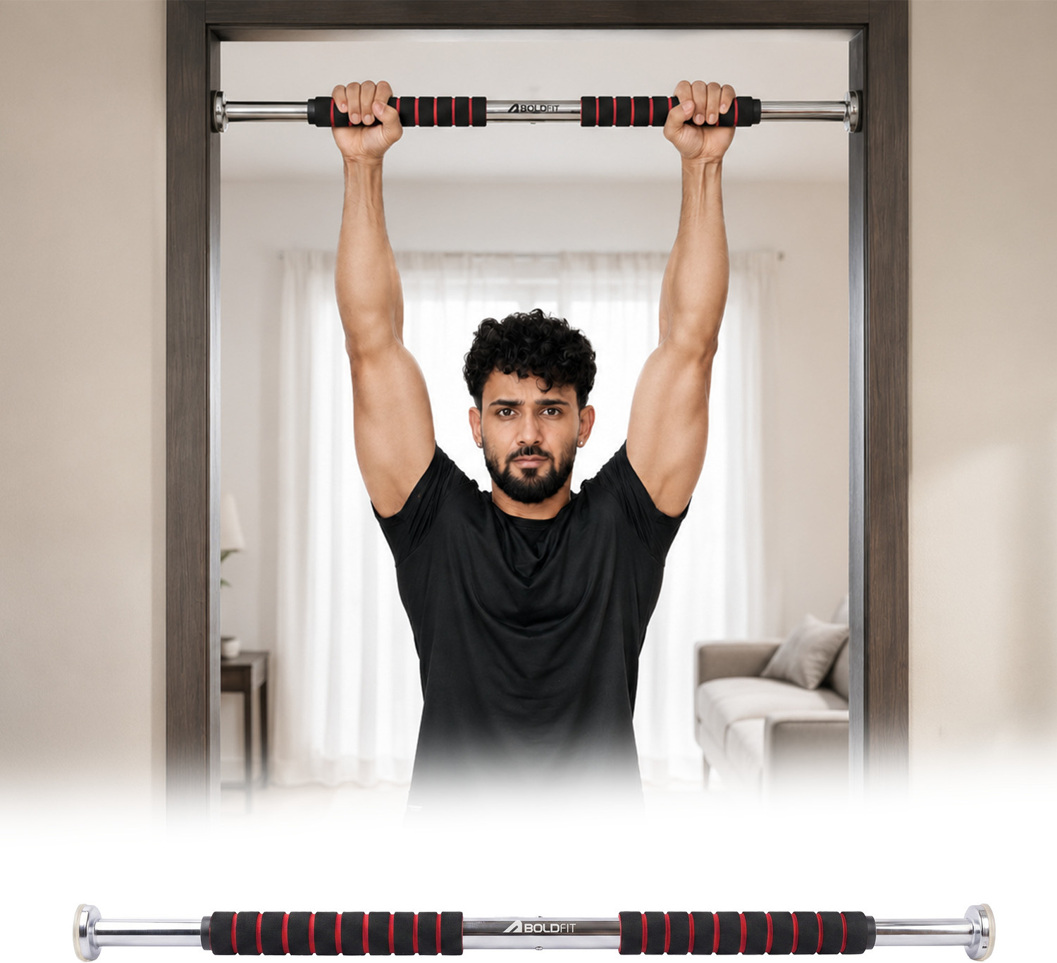 Image of BOLDFIT Pull Up Bar for Home Work Out | Door Frame Pull up Bar | Max Load - 100 Kg Pull-up Bar
