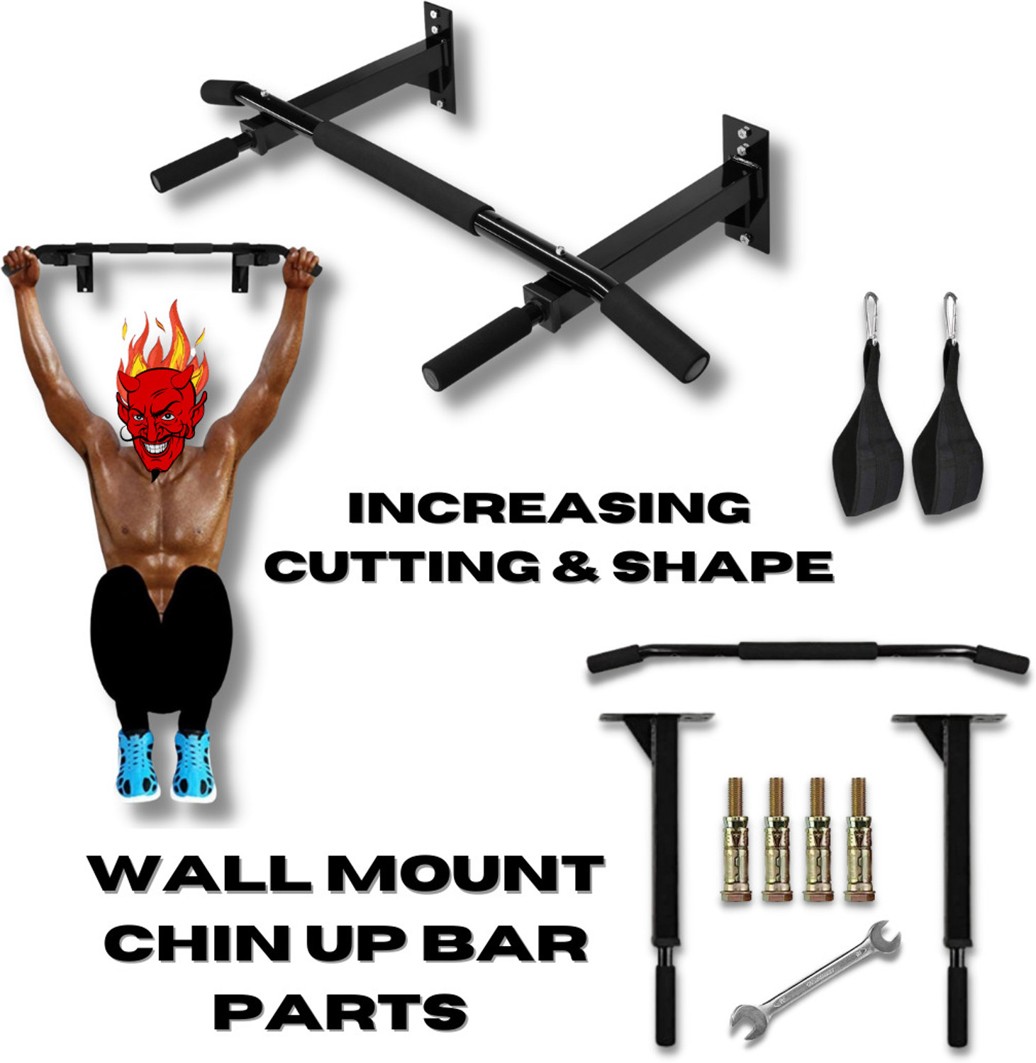 Image of FIRE FITNESS Chin Up Bar home gym Wall Mounting pull up staion with ab strap Pull-up Bar