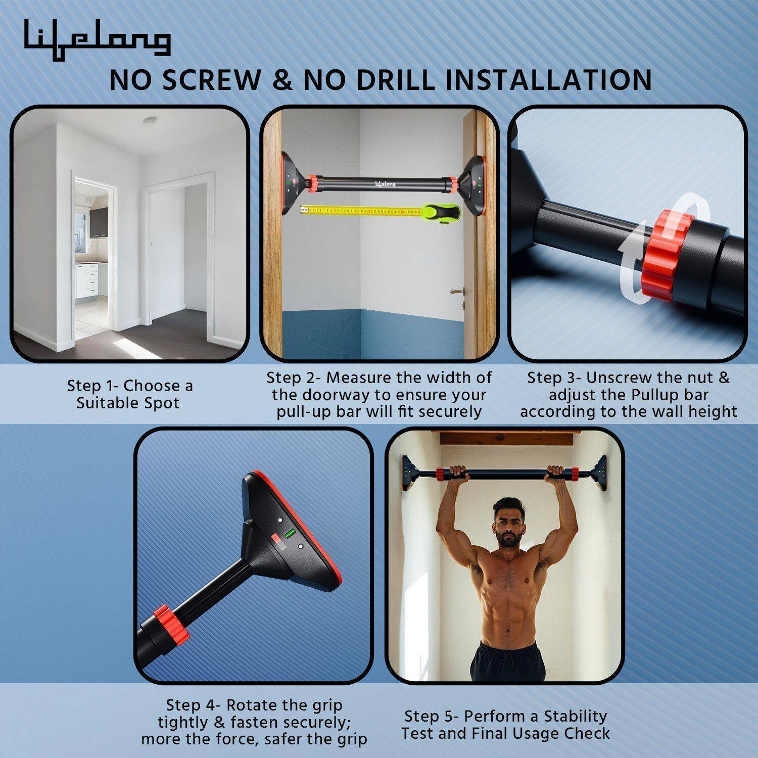 Lifelong LLPB02 Pull Up Bar 65-95CM - Image 5