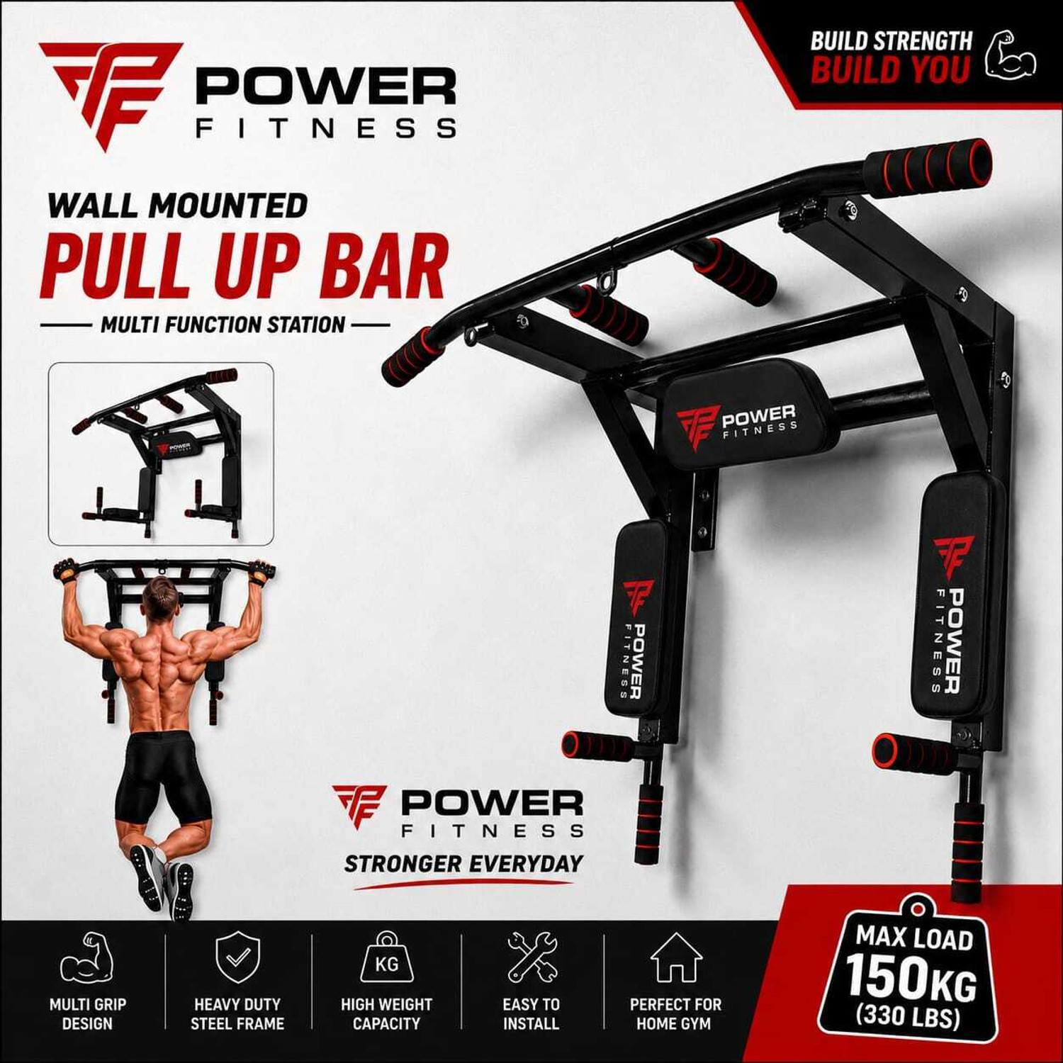 Image of POWER FITNESS 3in1 pull up bar streanght height and body muscles Pull-up Bar