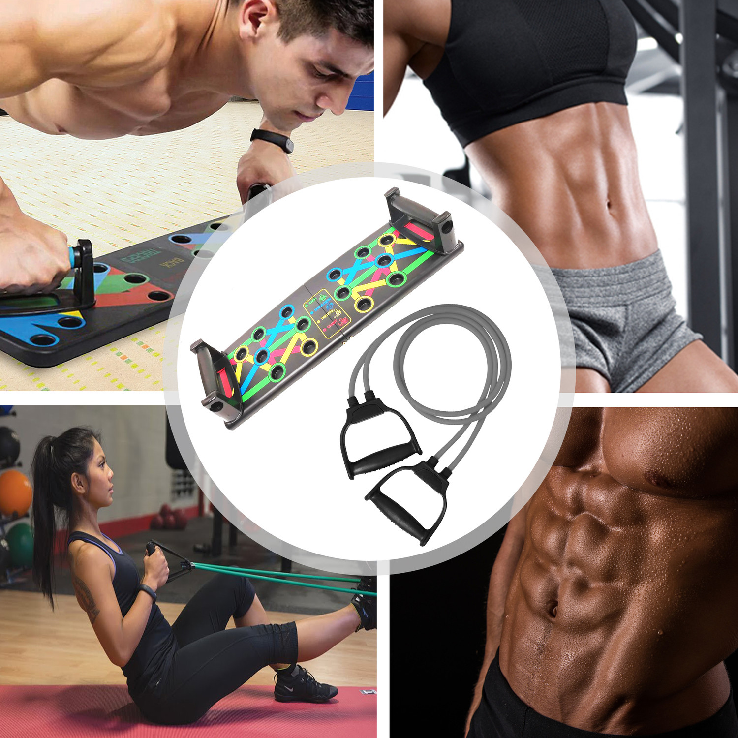 Image of Manogyam Combo - 2 Push-up Boards, & Toning Tube Gray, Full Body Workout Set Push-up Bar