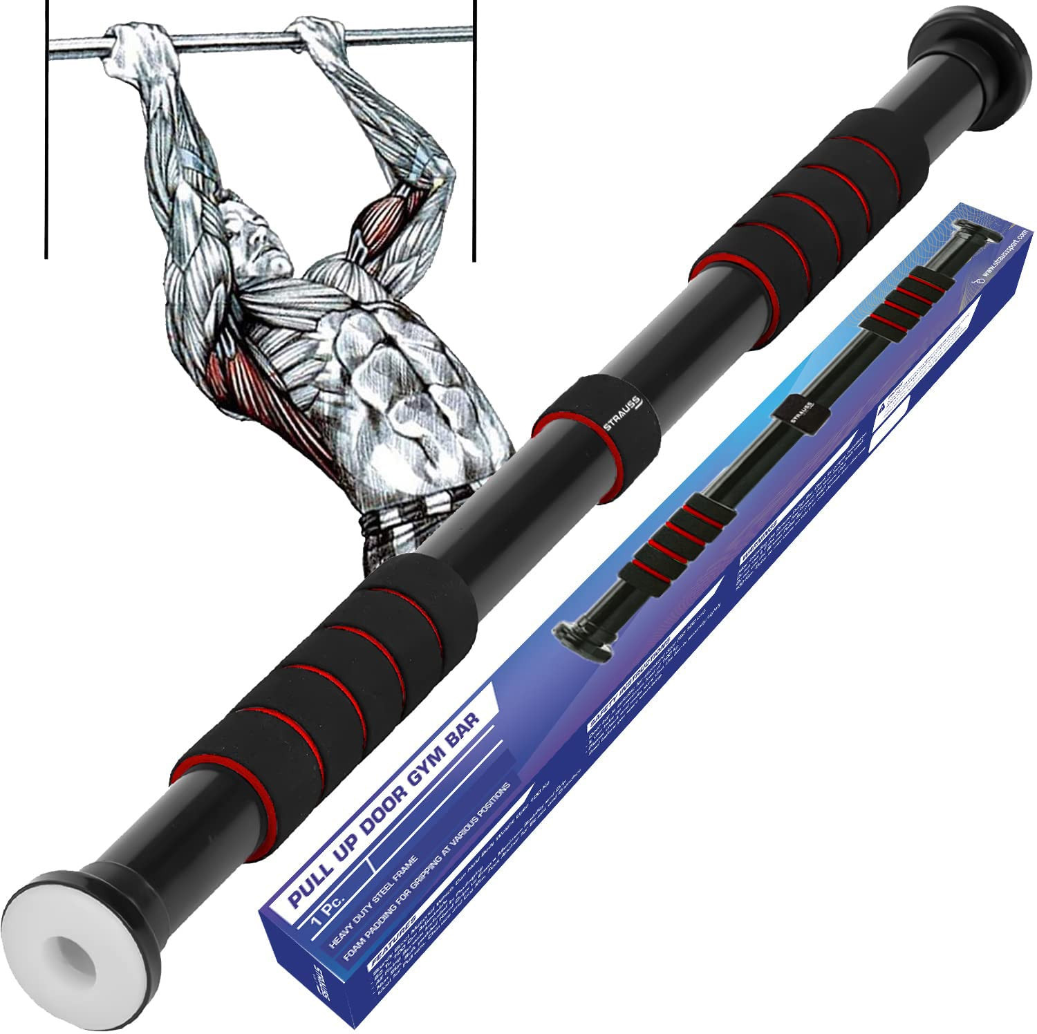 Image of Strauss Adjustable Door Chin Up Bar | Pullup Rod | Pull Up Bar | Gym Bar Pull-up Bar