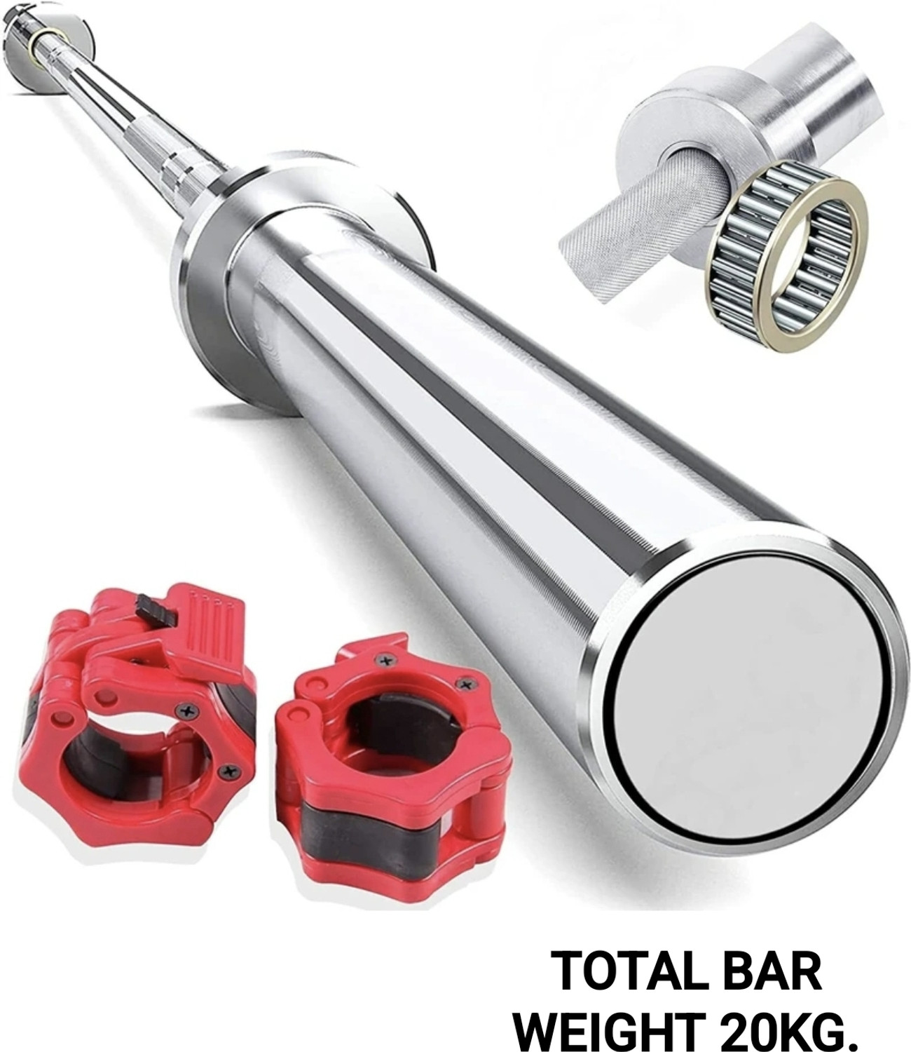 Image of GH SPORTS Olympic Barbell Rod (7Feet 20KG) Powerlifting With 2 Safety Barbell Clamps Weight Lifting Bar