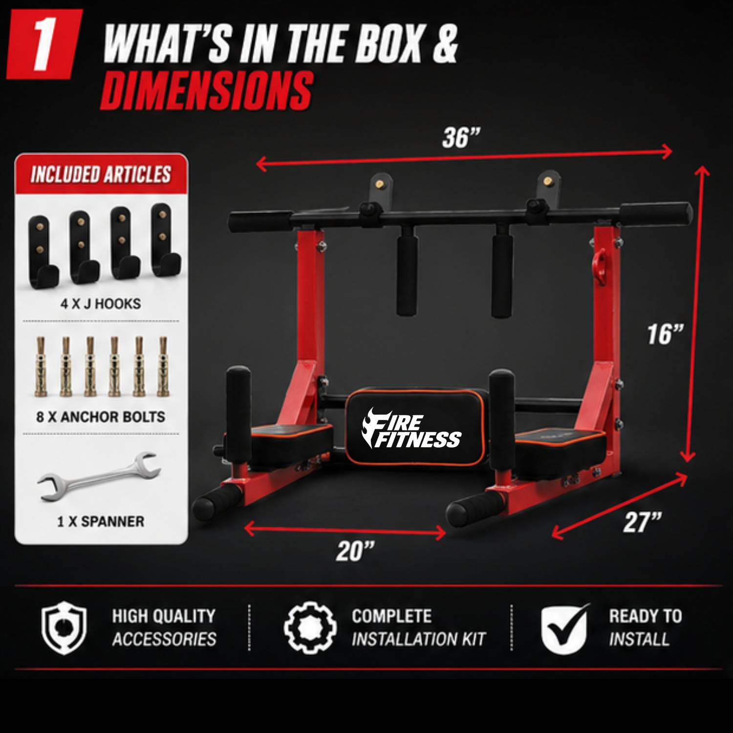 FIRE FITNESS 3IN1 Pull Up Bar - Image 2