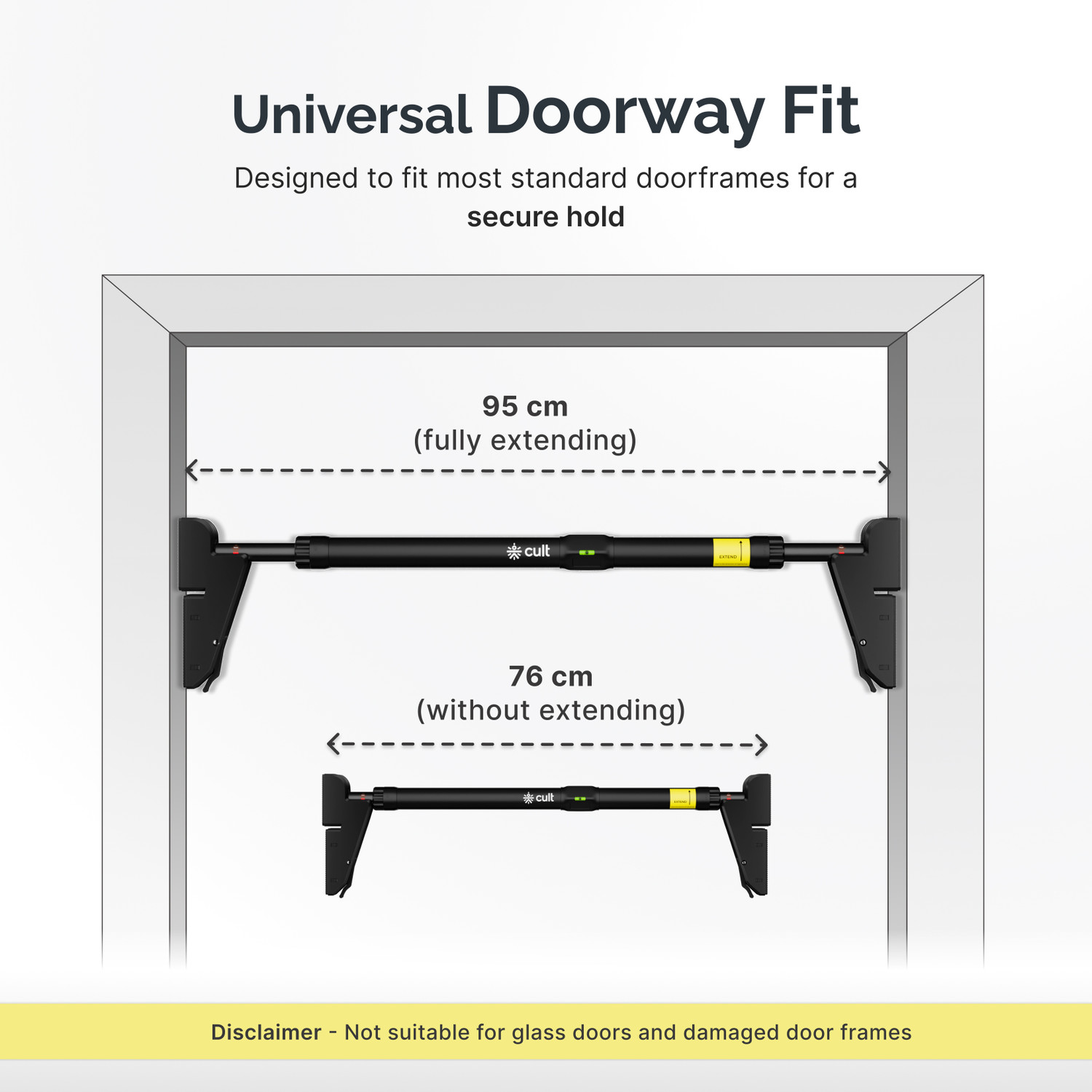 Image of Cult Adjustable Pull Up Bar for Pull Ups Chin Ups & Core Workout Size 76-110cm Pull-up Bar
