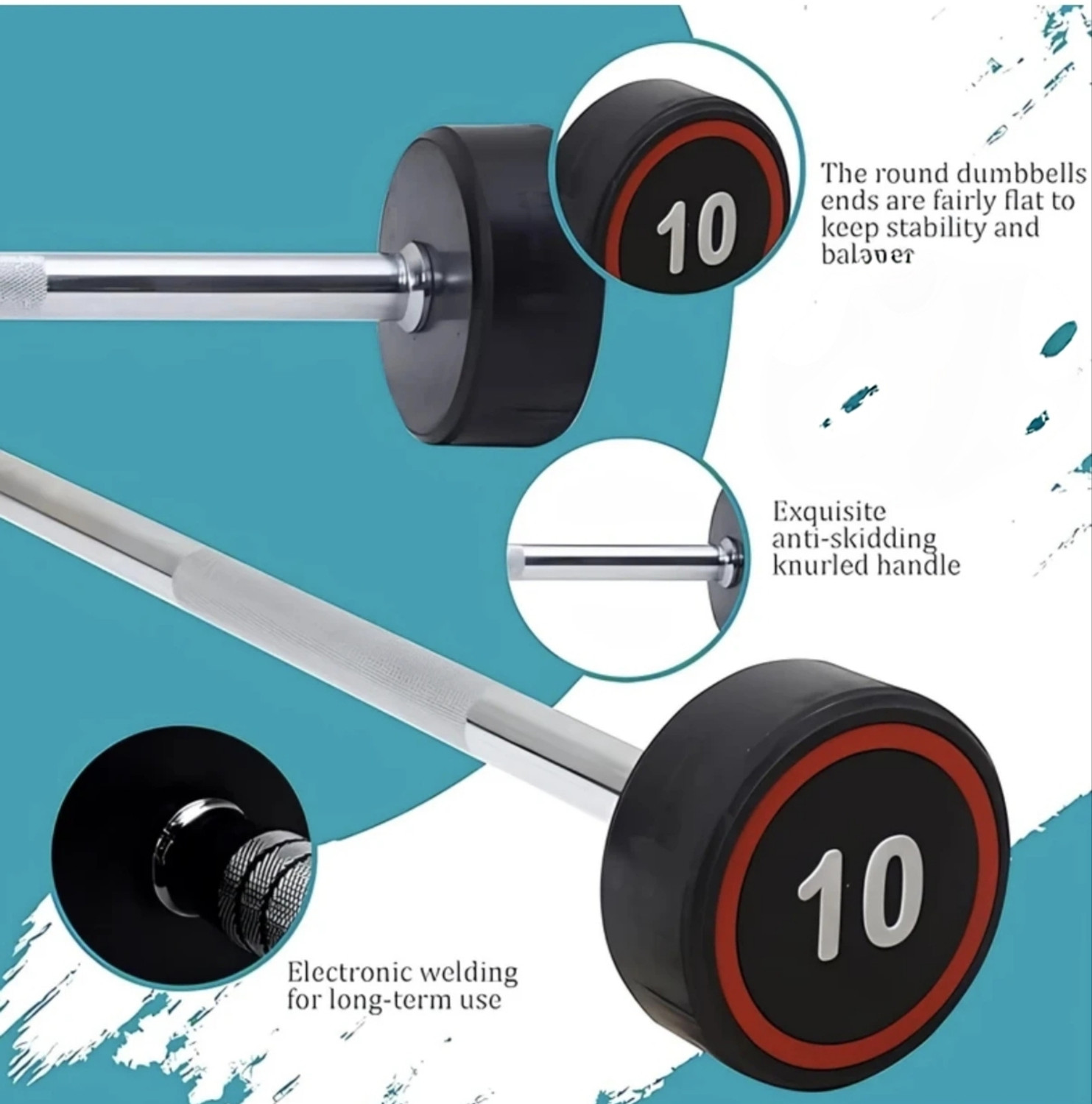 Image of GH SPORTS Sports Fixed Barbell rod 10kg 30mm Dia Rubber Coated Steel Weight Lifting Bar Weight Lifting Bar