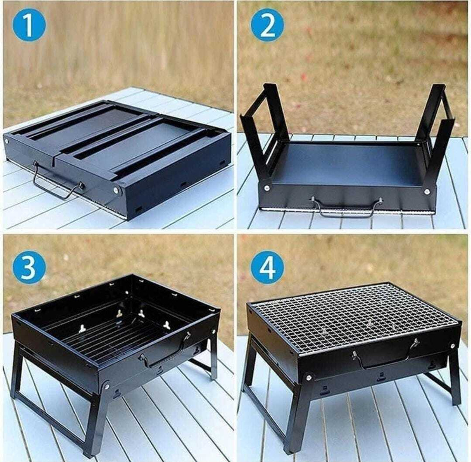 Image of RAYHUNT Barbecue Grills - Foldable Charcoal Barbeque Grill With (2 Spatula, 1 Bbq, 12 Stick) | Outdoor bbq grill tools for Camping Picnics Traveling - Stellar Black Charcoal Grill Charcoal Grill