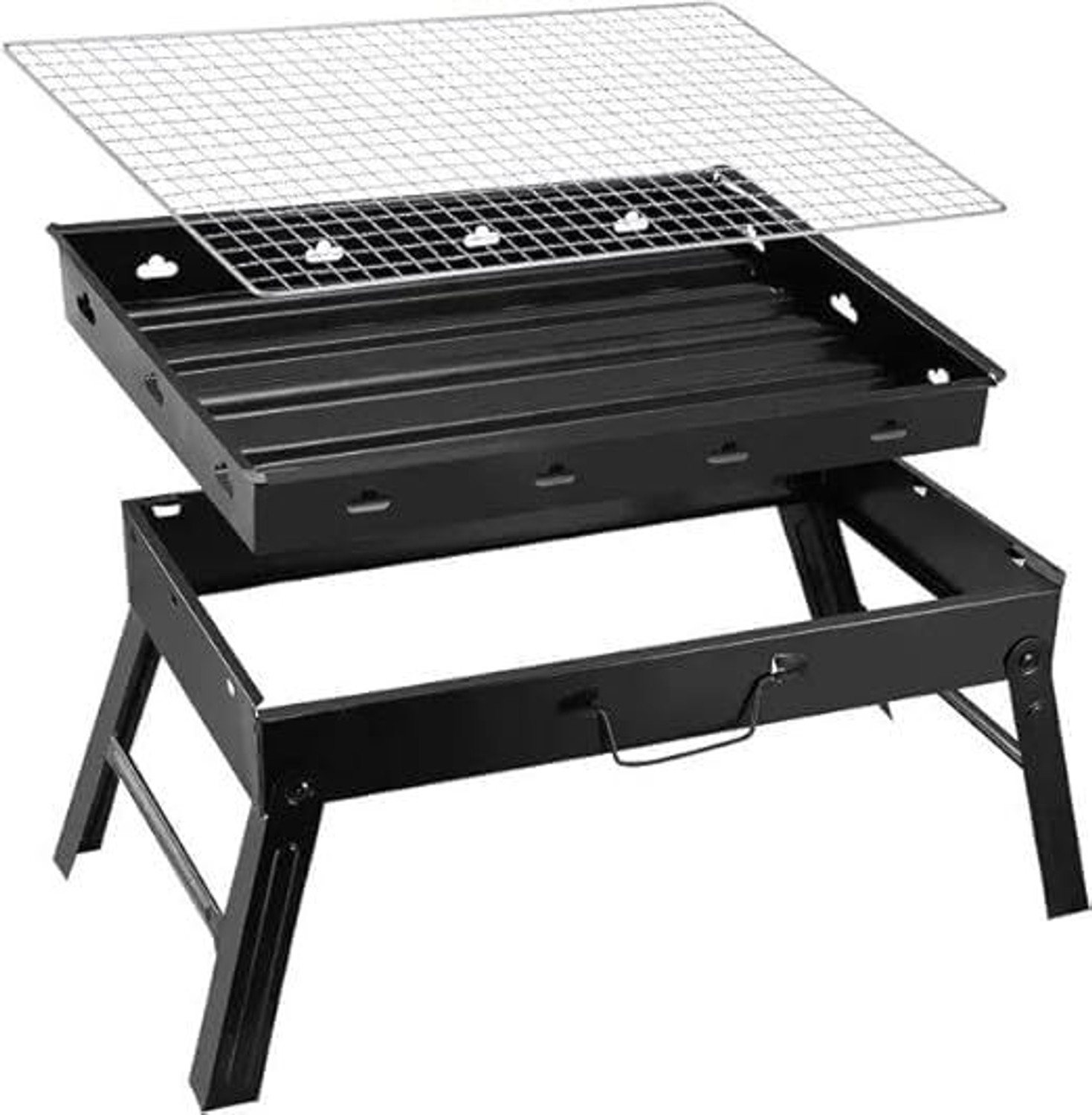 Image of TRLGOP Foldable Barbeque With - 2 Spatula,1 Bbq, 10 Stick & 1 Air Blower with Charcoal Grill (Portable, Foldable) Charcoal Grill