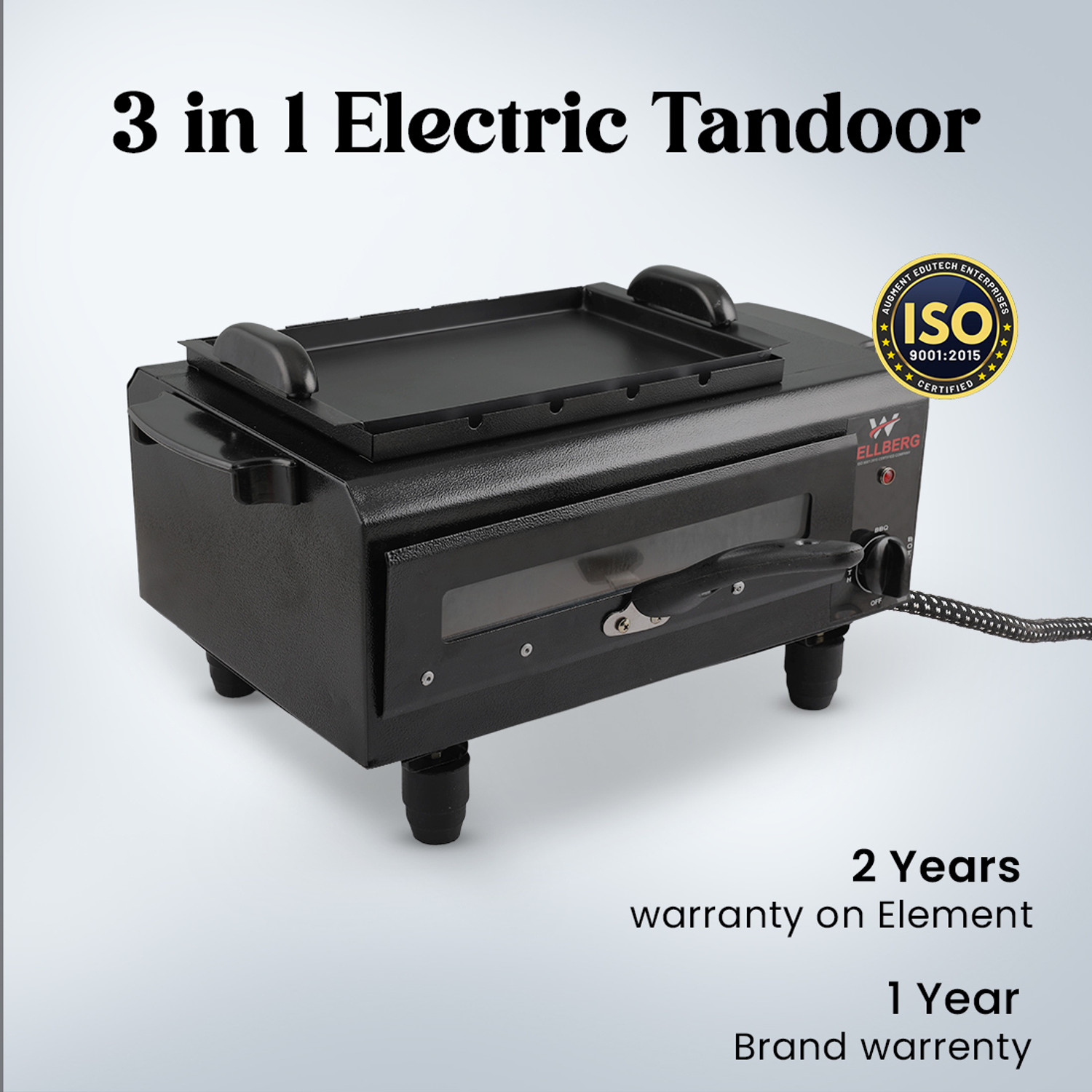 Image of WELLBERG 3-in-1 Pizza Oven | Multi-Purpose Grill & Barbecue | Fast Heating & Heavy-Duty Electric Tandoor