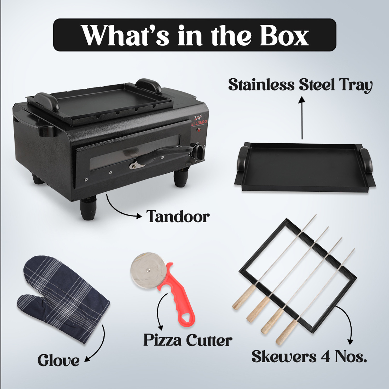 Image of WELLBERG 3-in-1 Pizza Oven | Multi-Purpose Grill & Barbecue | Fast Heating & Heavy-Duty Electric Tandoor