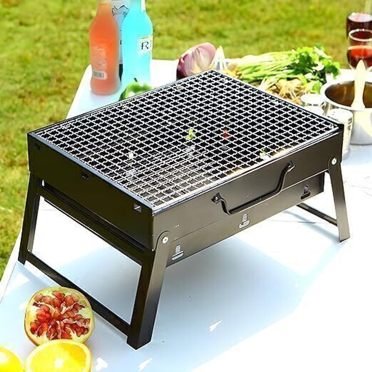 Image of TRIGOP BarbecueTableCampingOutdoorGardenGrillBBQBlackCarbonSteel with 5 Skewer Charcoal Grill