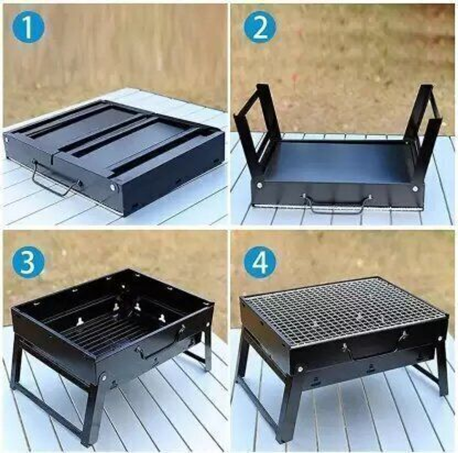 Image of TRIGOP BarbecueTableCampingOutdoorGardenGrillBBQBlackCarbonSteel with 5 Skewer Charcoal Grill