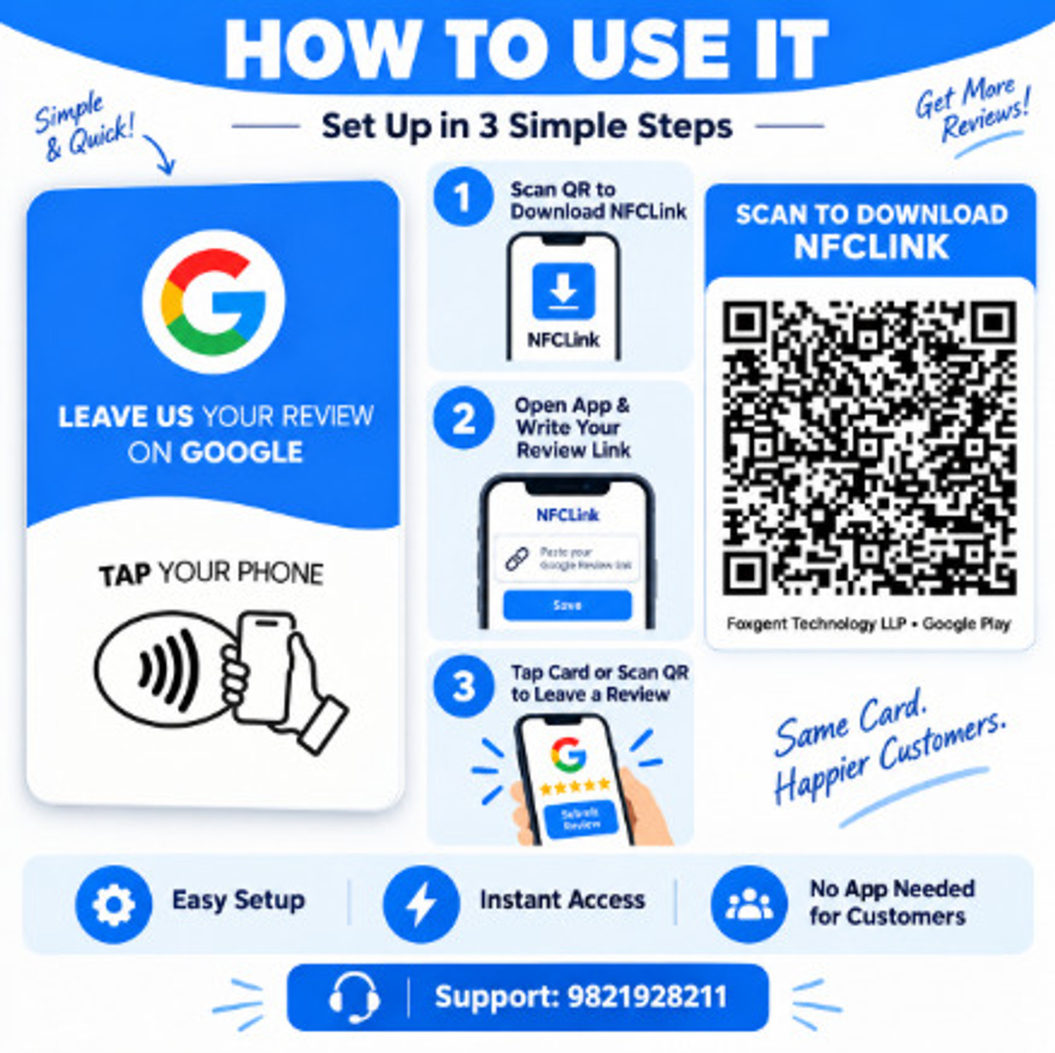 Image of foxgent NFC Google Review Card - Pack of 10 Bi-Directional Barcode Scanner