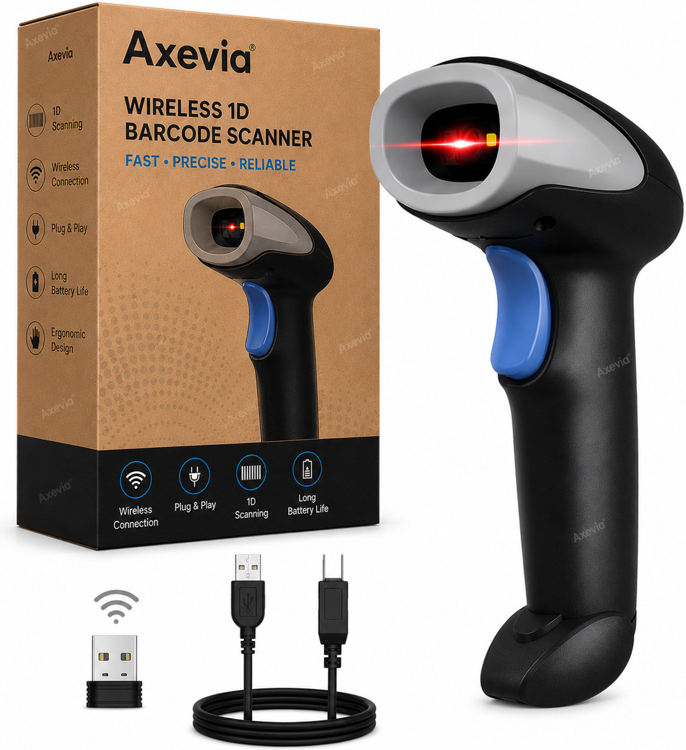 Image of Axevia Professional Barcode Scanner High-Speed Wireless 2D Barcode Reader | Wired QR Code Scanner | Support Win /MAC Connection 2D Camera Barcode Scanner