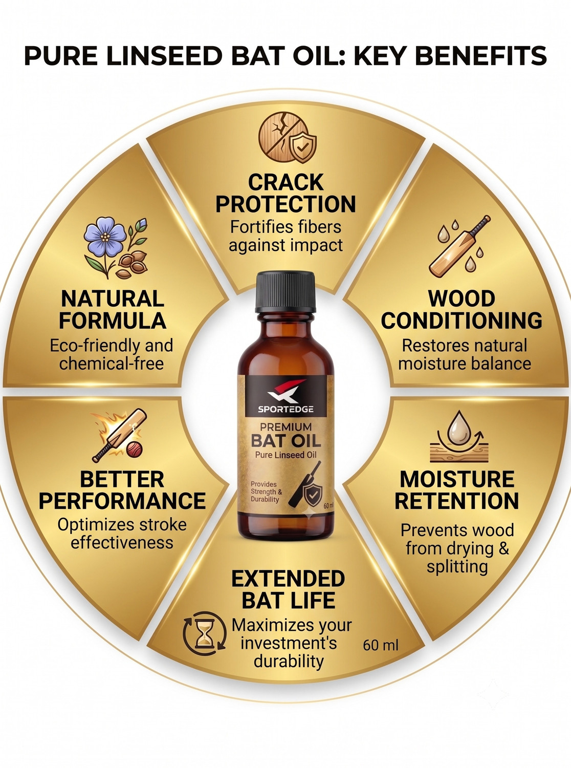 Image of sportedge Cricket Bat Oil |Linseed Oil for Bat Care & Performance 60ml Bat Oil