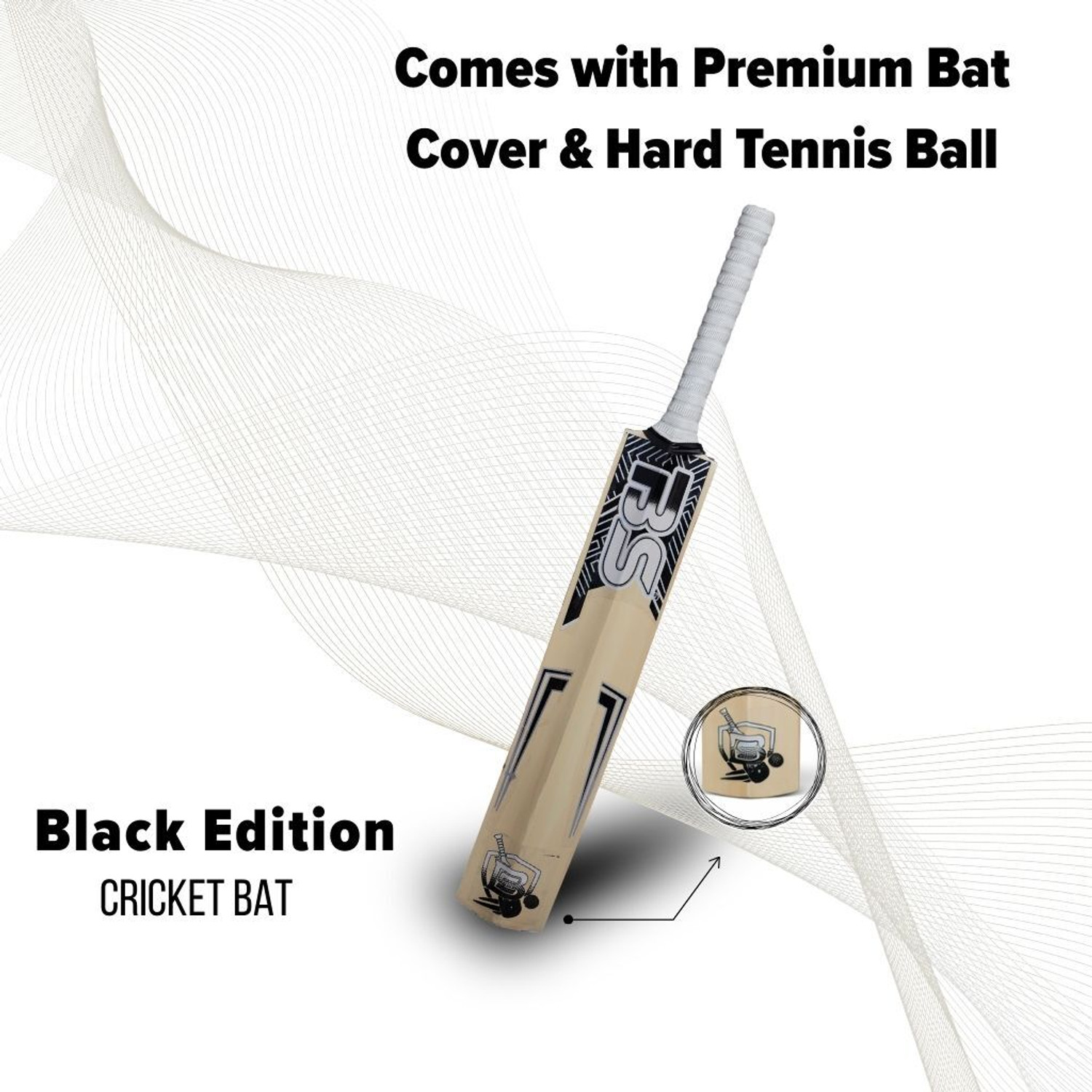 Image of BS BARKHA Vintage Cricket Tennis Full Size Cricket Bat With Tetron Cover and Tennis Ball Poplar Willow Cricket Bat For 15+ Yrs