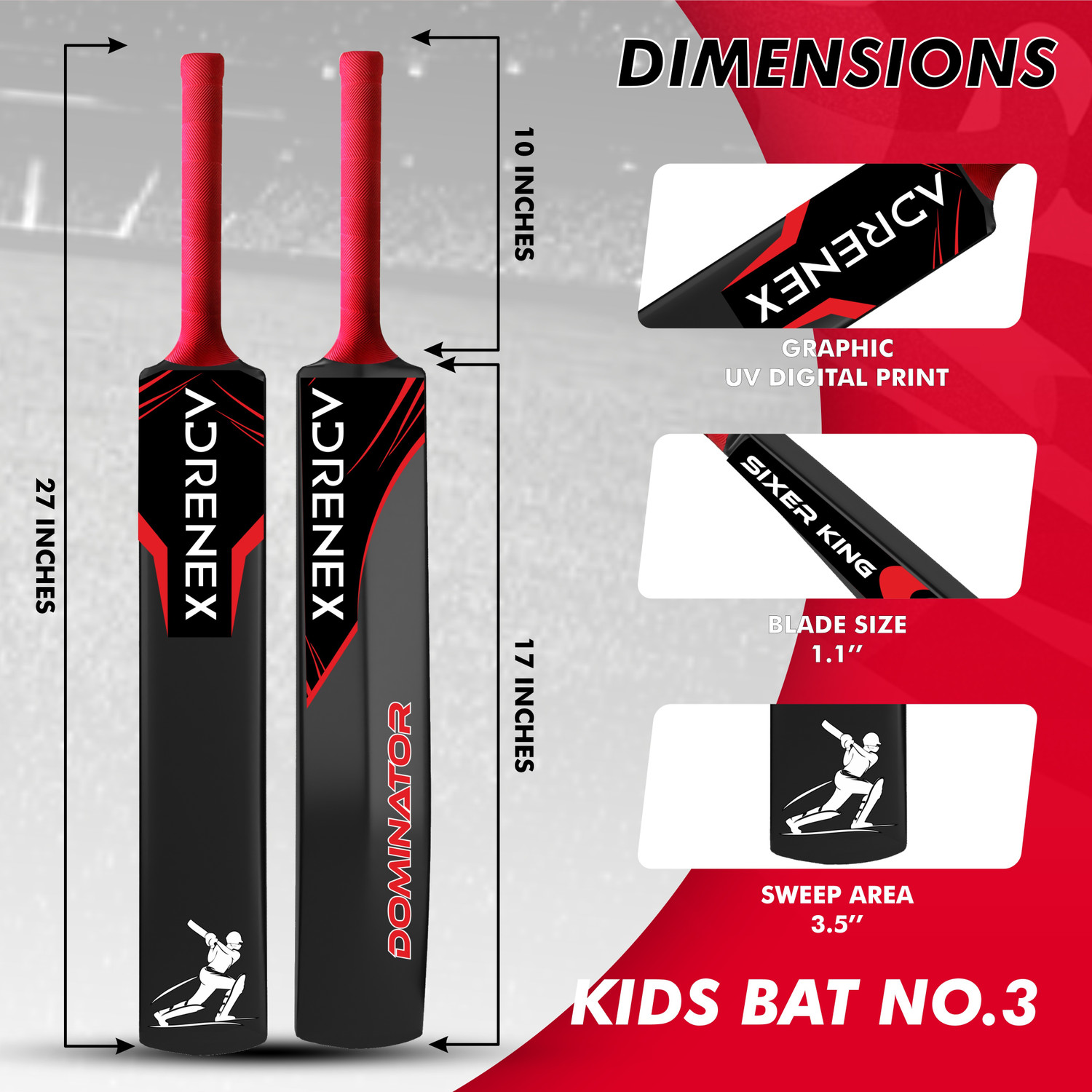 Image of Adrenex JUNIOR Plastic Cricket Kids Bat for (6yr To 7yr) Indoor & Outdoor PVC /Plastic Cricket Bat For 6 - 7 Yrs