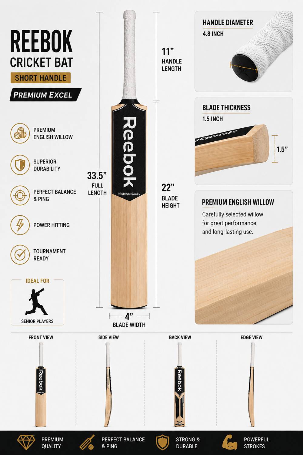 Reebok Blast English Willow Cricket Bat - Image 4