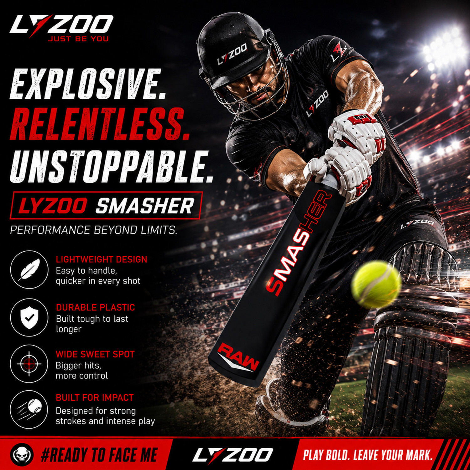 Image of Lyzoo Hard PVC Heavy duty 15+ Age |Pvc Poplar Willow Bat PVC /Plastic Cricket Bat For 15+ Yrs