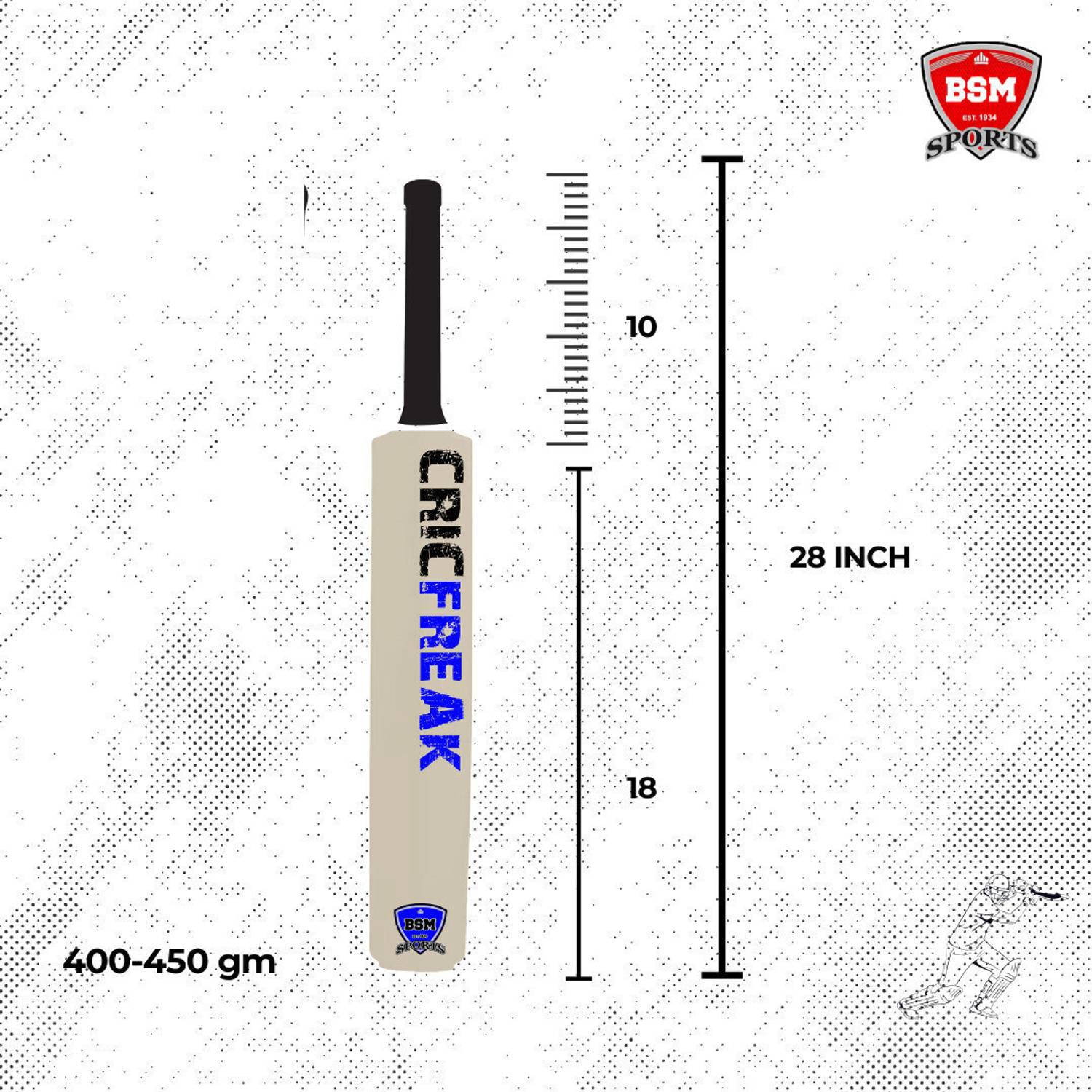 BSM Cricfreak Blue Heavy Duty Tennis Ball Ivory Cricket Bat Size 3(28"x4"x1.76") PVC/Plastic Cricket  Bat For 8 Yrs