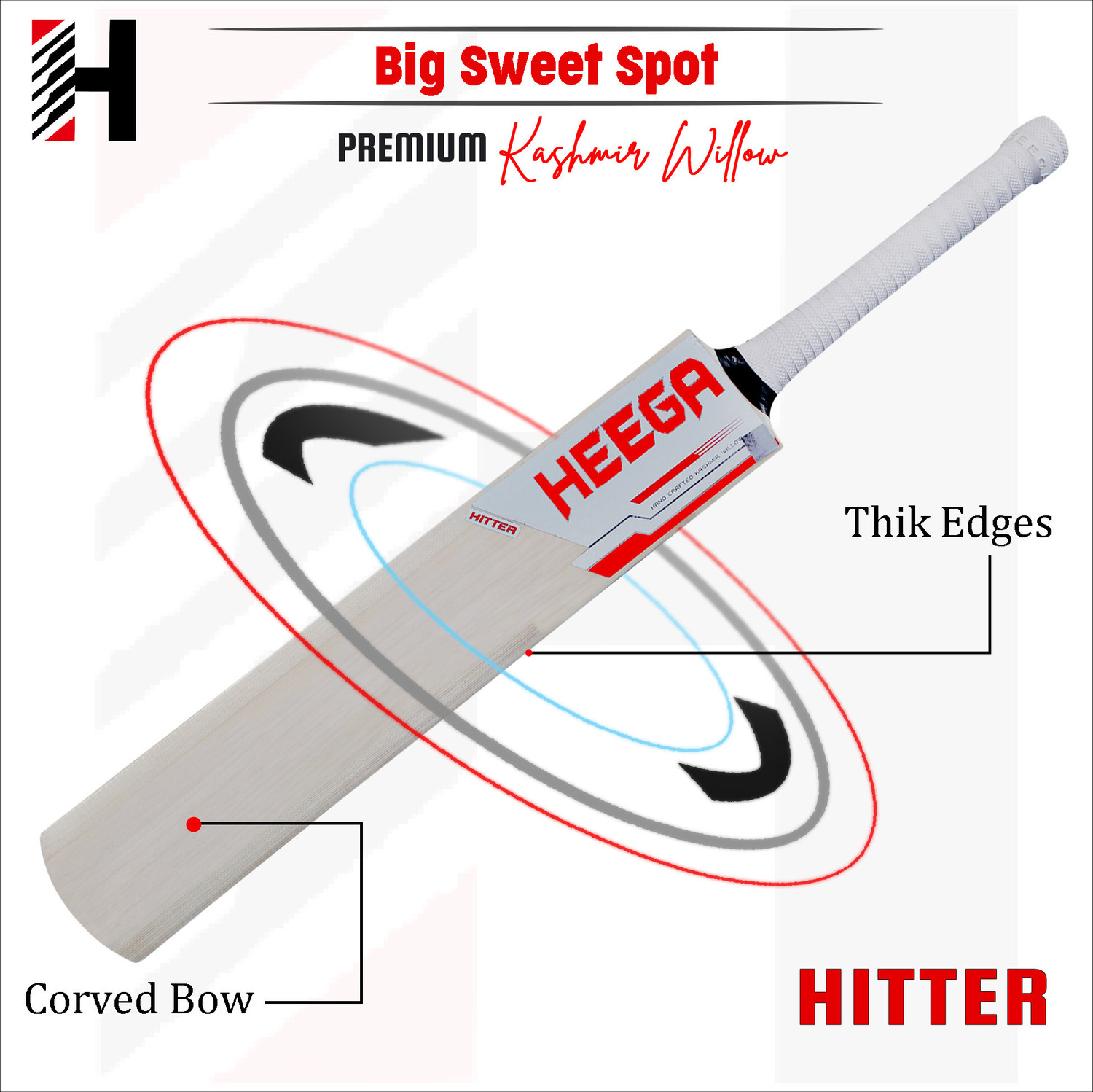 Image of Heega Hitter Edition Kashmir Willow Cricket Bat For 15+ Yrs
