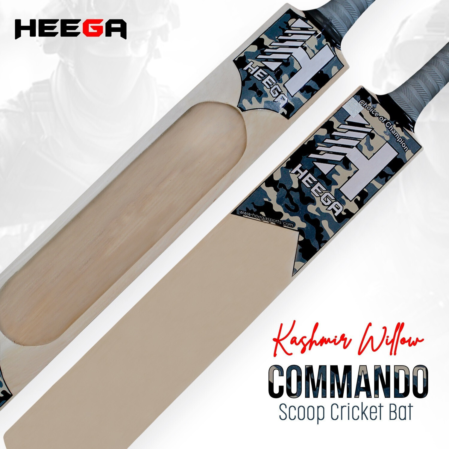 Image of Heega Commando Single Blade Scoop Cricket Bat For Tennis Ball ( SH ) Kashmir Willow Cricket Bat For 15+ Yrs