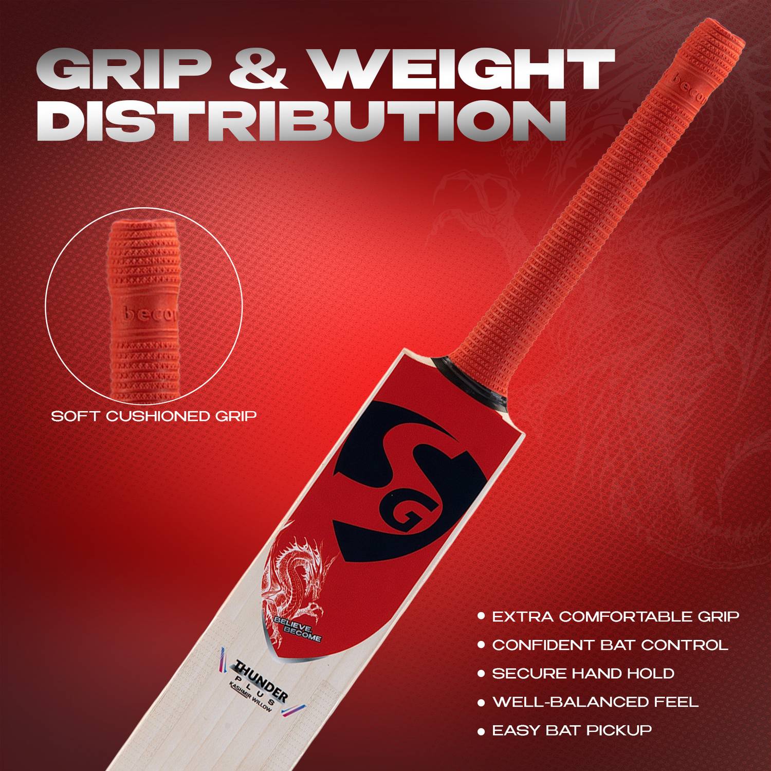 SG THUNDER PLUS Kashmir Willow Cricket Bat - Image 4