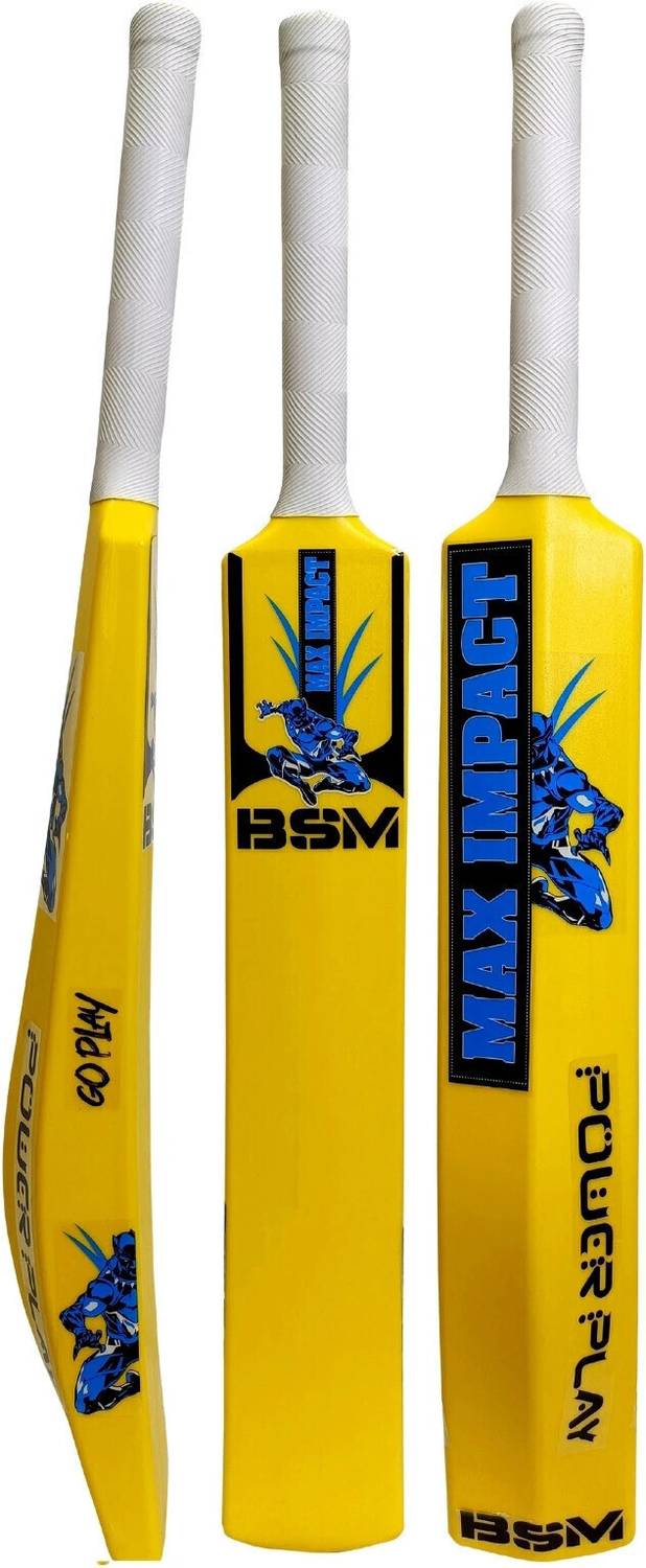 BSM Maximpact Blue Heavy Duty Tennis Ball Yellow Cricket Bat Size 8(34"x4"x2.25") PVC/Plastic Cricket Bat For 15+ Yrs