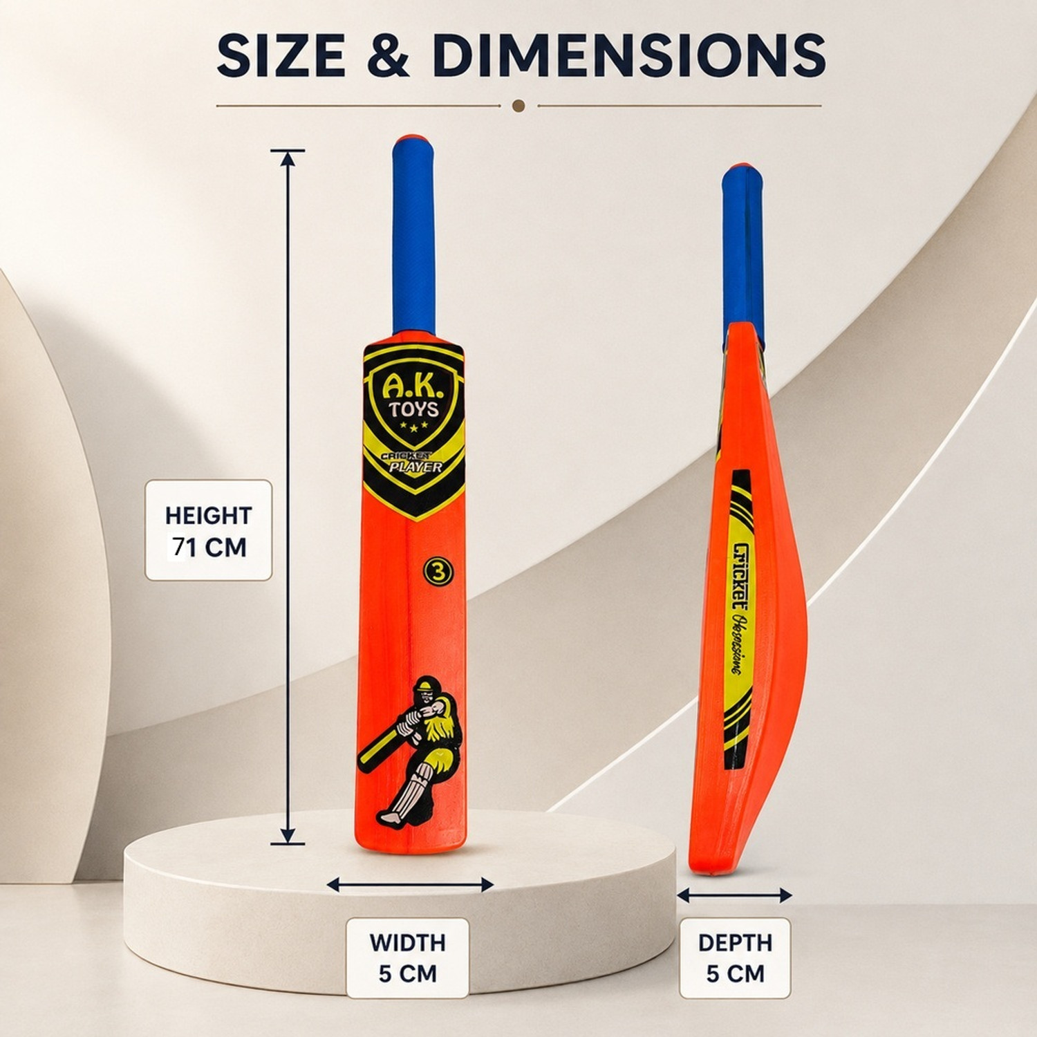 Image of NFtoys Orange Plastic Cricket Bat for Kids with Blue Grip, Size 3 Indoor Outdoor Play PVC /Plastic Cricket Bat For 6 - 7 Yrs