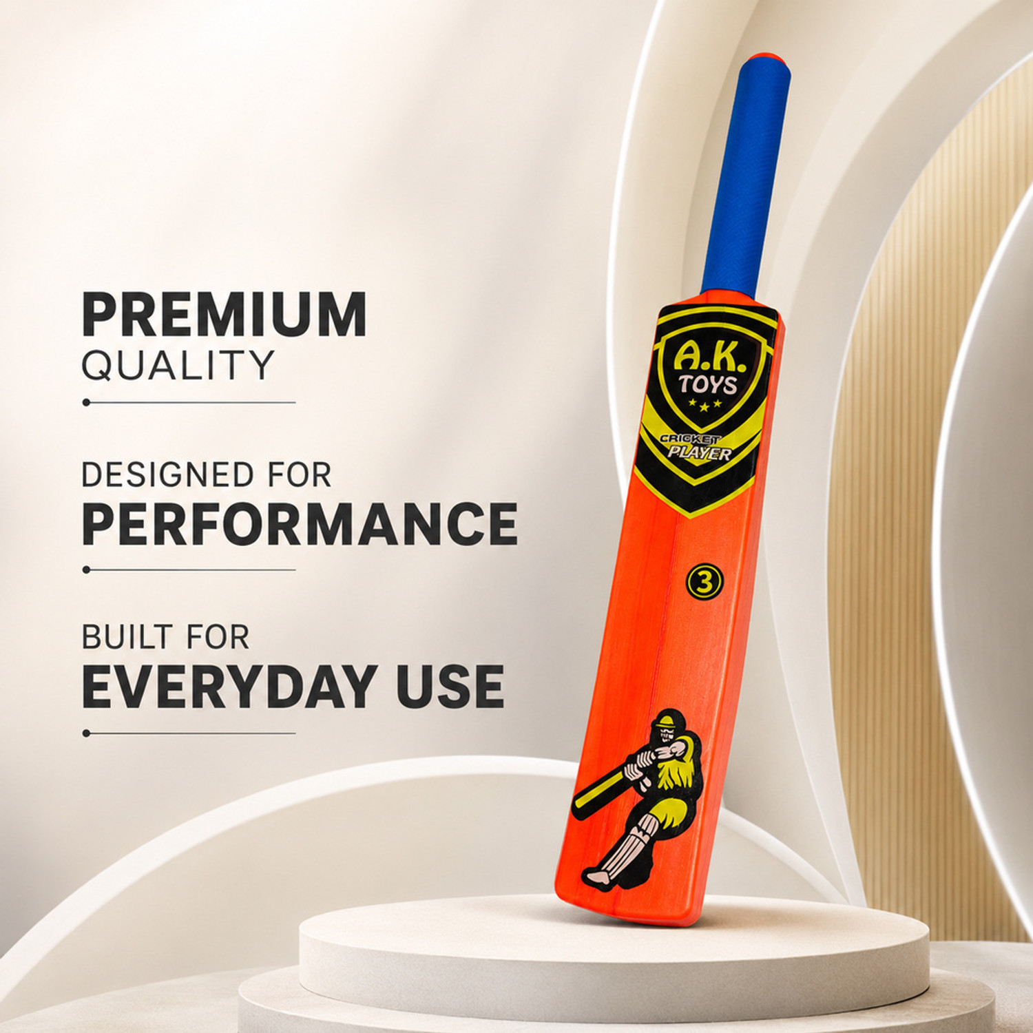 Image of NFtoys Orange Plastic Cricket Bat for Kids with Blue Grip, Size 3 Indoor Outdoor Play PVC /Plastic Cricket Bat For 6 - 7 Yrs