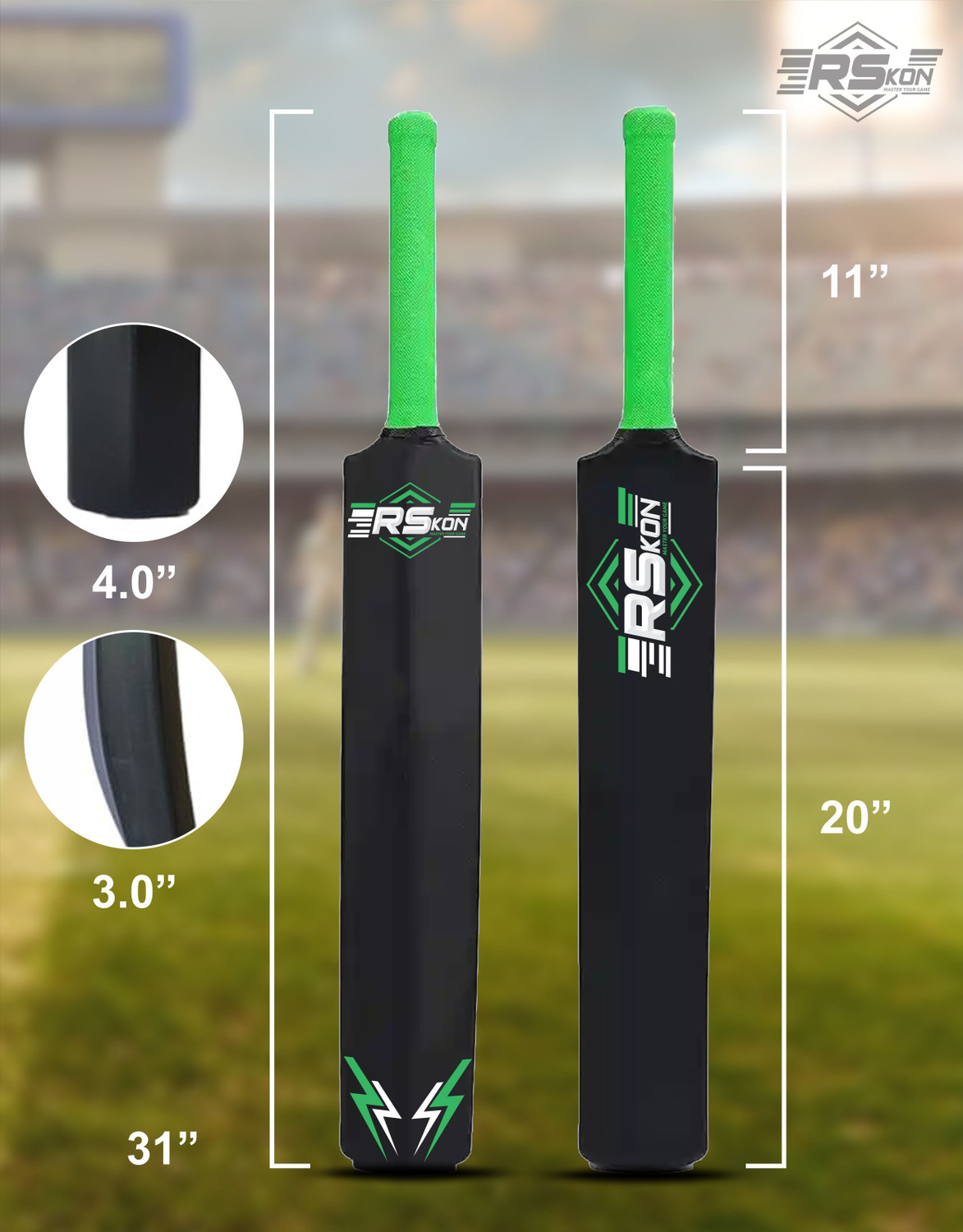 Image of RSKON Plastic Cricket Bat for Kids Size 5 (31 inch) | Cricket Bat for Tennis Ball | PVC /Plastic Cricket Bat For 10 - 12 Yrs