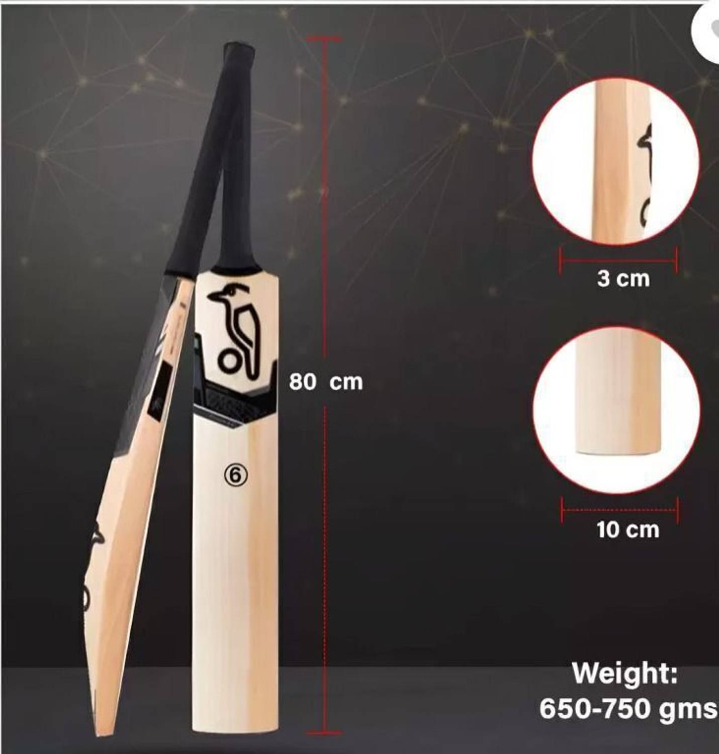 R V Sports Kookaburra Black Edition Cricket Bat - Image 2