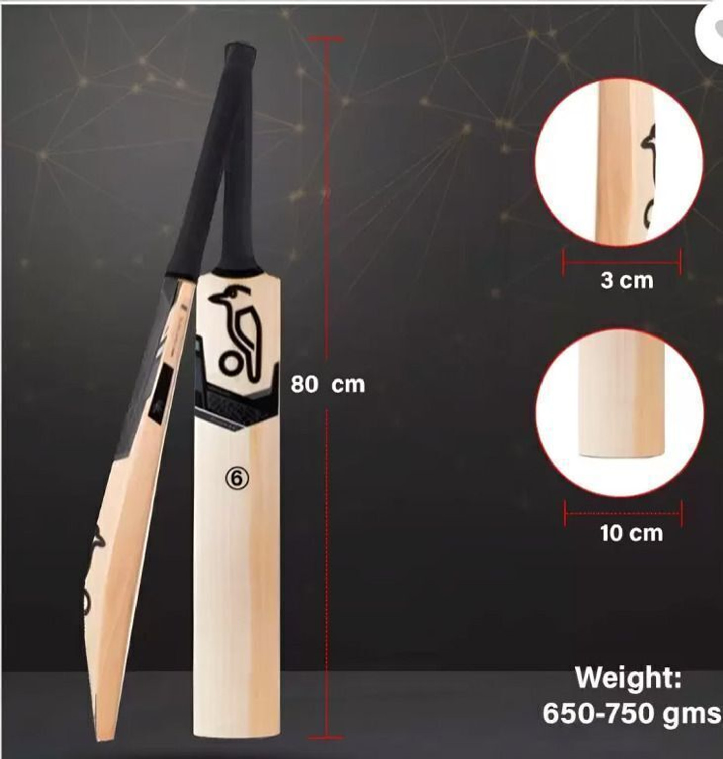 Image of R V Sports Kookaburra Black Edition | Tennis Ball Cricket Bat | Size 6 Poplar Willow Cricket Bat For 9 - 11 Yrs
