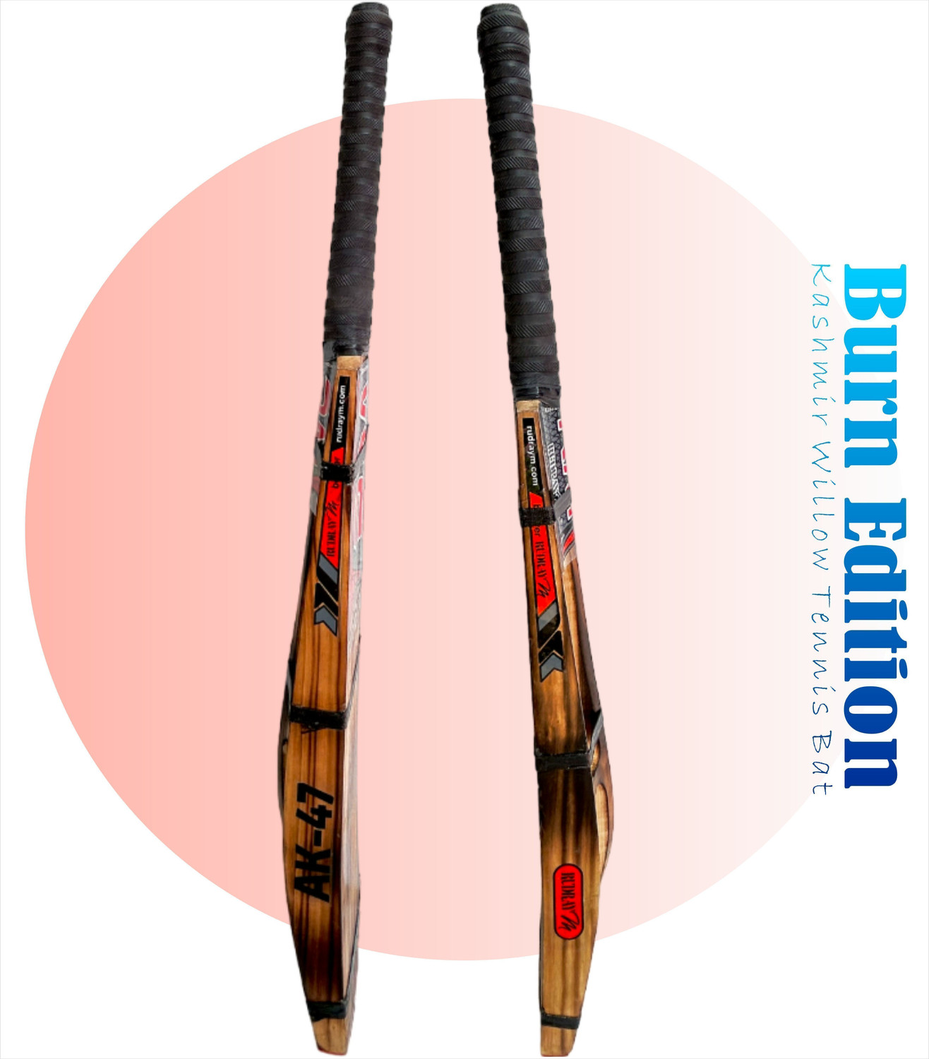 Image of RUDRAYM RM Burn Edition Red Kashmiri AK-47 Hard Tennis Ball Capsule Scoop Double Blade Kashmir Willow Cricket Bat For 15+ Yrs