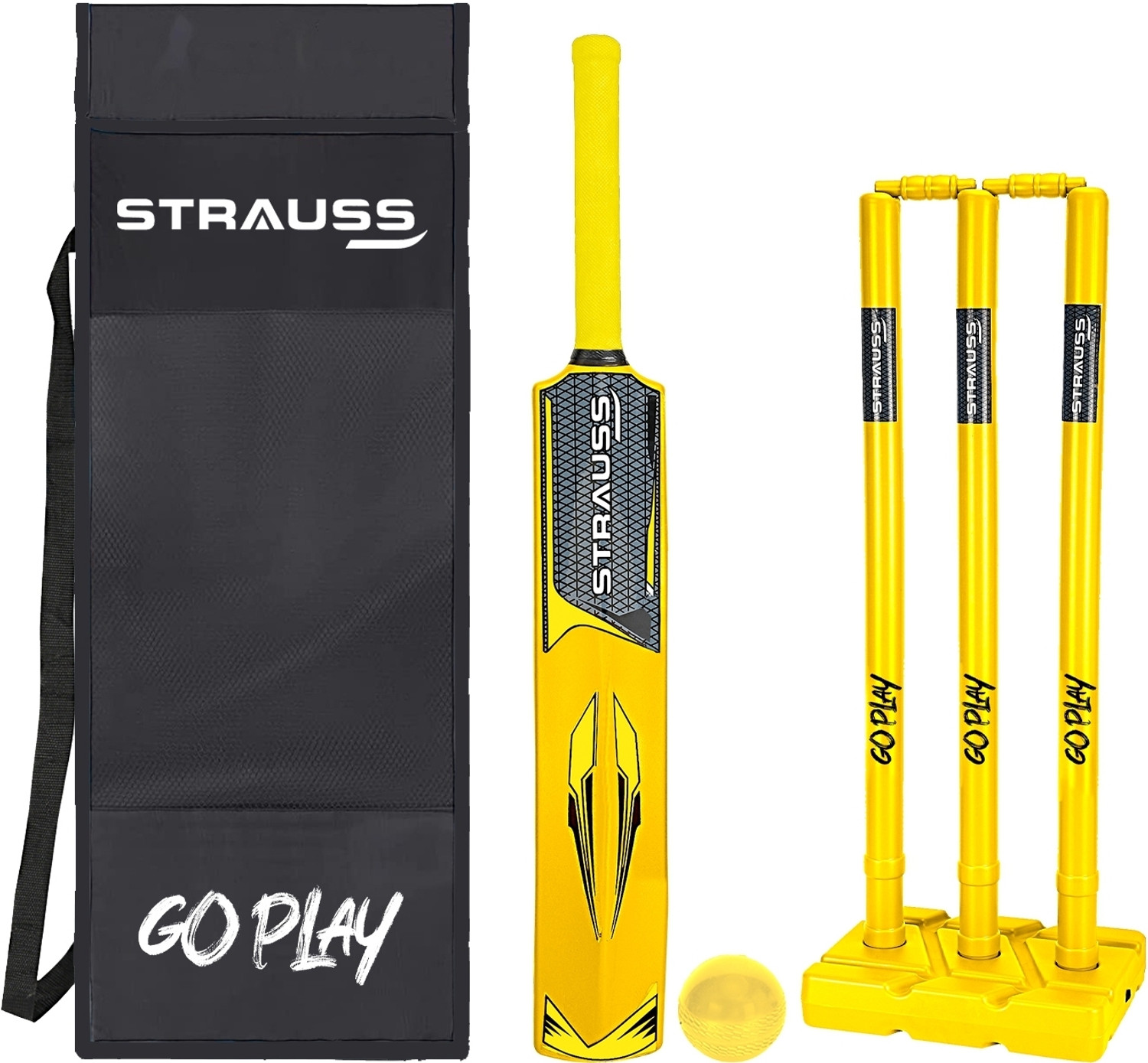 Image of Strauss Rebel Plastic Cricket Kit,Size SH (34 X 4.5inch)for All Age Group (Yellow,Black) PVC /Plastic Cricket Bat For 15+ Yrs