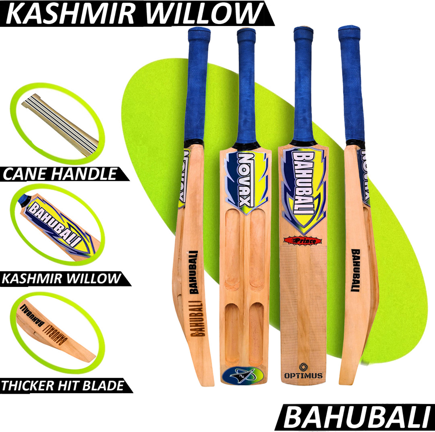 Image of Optimus Kashmir Willow Full Size Cricket Bat For Tennis Ball-Scoop 666B Kashmir Willow Cricket Bat For 15+ Yrs