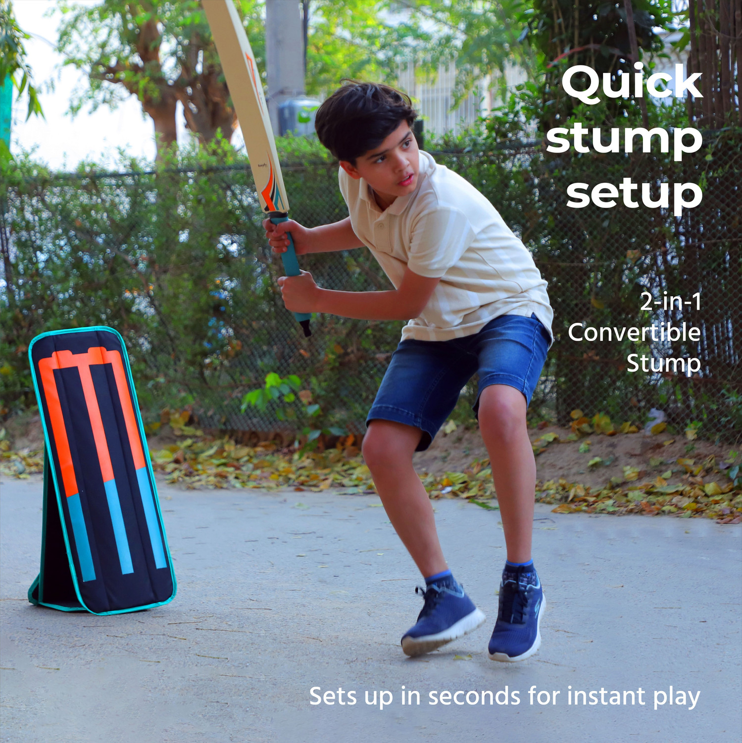Image of Lifelong inchWooden Gully Cricket Bat Set Combo with Convertible stump bag Kids inch Poplar Willow Cricket Bat For 9 - 11 Yrs