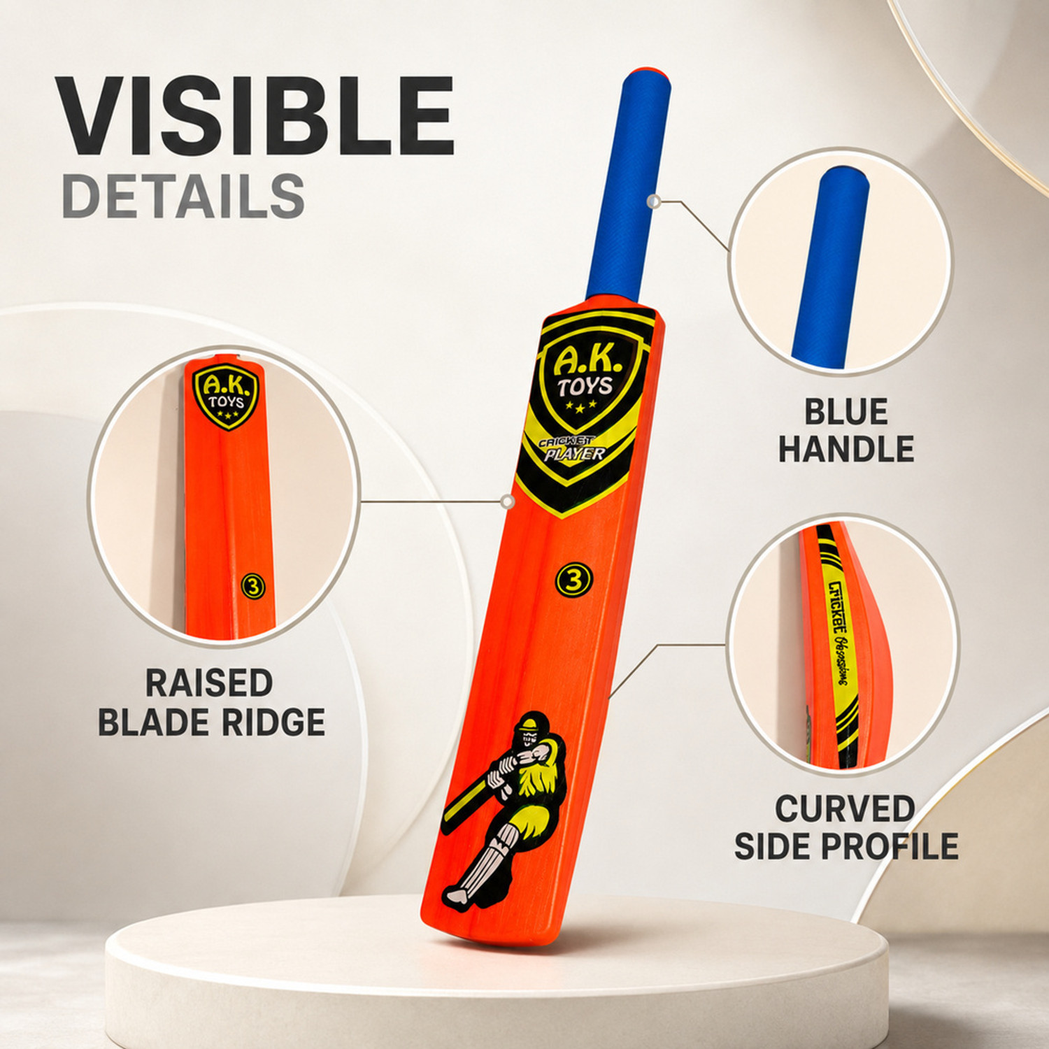 Image of NFtoys Orange Plastic Cricket Bat for Kids with Blue Grip, Size 3 Indoor Outdoor Play PVC /Plastic Cricket Bat For 6 - 7 Yrs