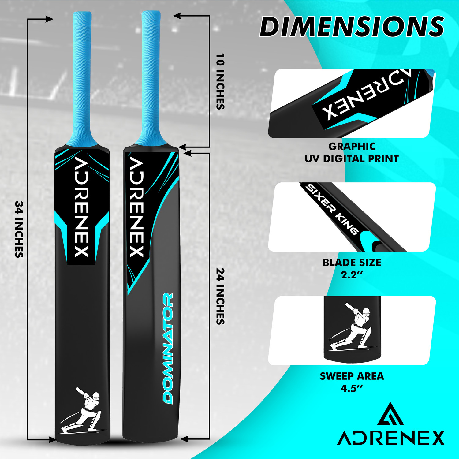 Image of Adrenex Plastic Cricket Bat Full Size Bat for All Age Group Indoor & Outdoor PVC /Plastic Cricket Bat For 15+ Yrs