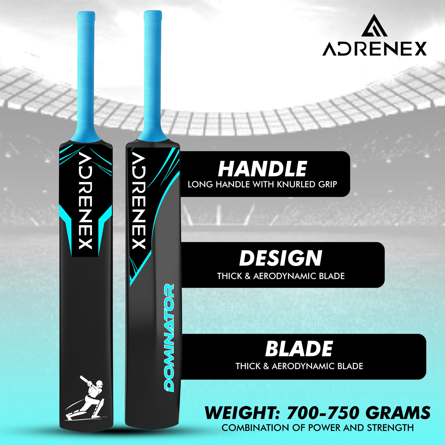 Image of Adrenex Plastic Cricket Bat Full Size Bat for All Age Group Indoor & Outdoor PVC /Plastic Cricket Bat For 15+ Yrs