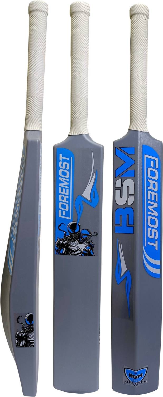 BSM FOREMOST Blue Heavy Duty Tennis Ball Grey Cricket Bat Size 8(34"x4"x2.25") PVC/Plastic Cricket  Bat For 15+ Yrs