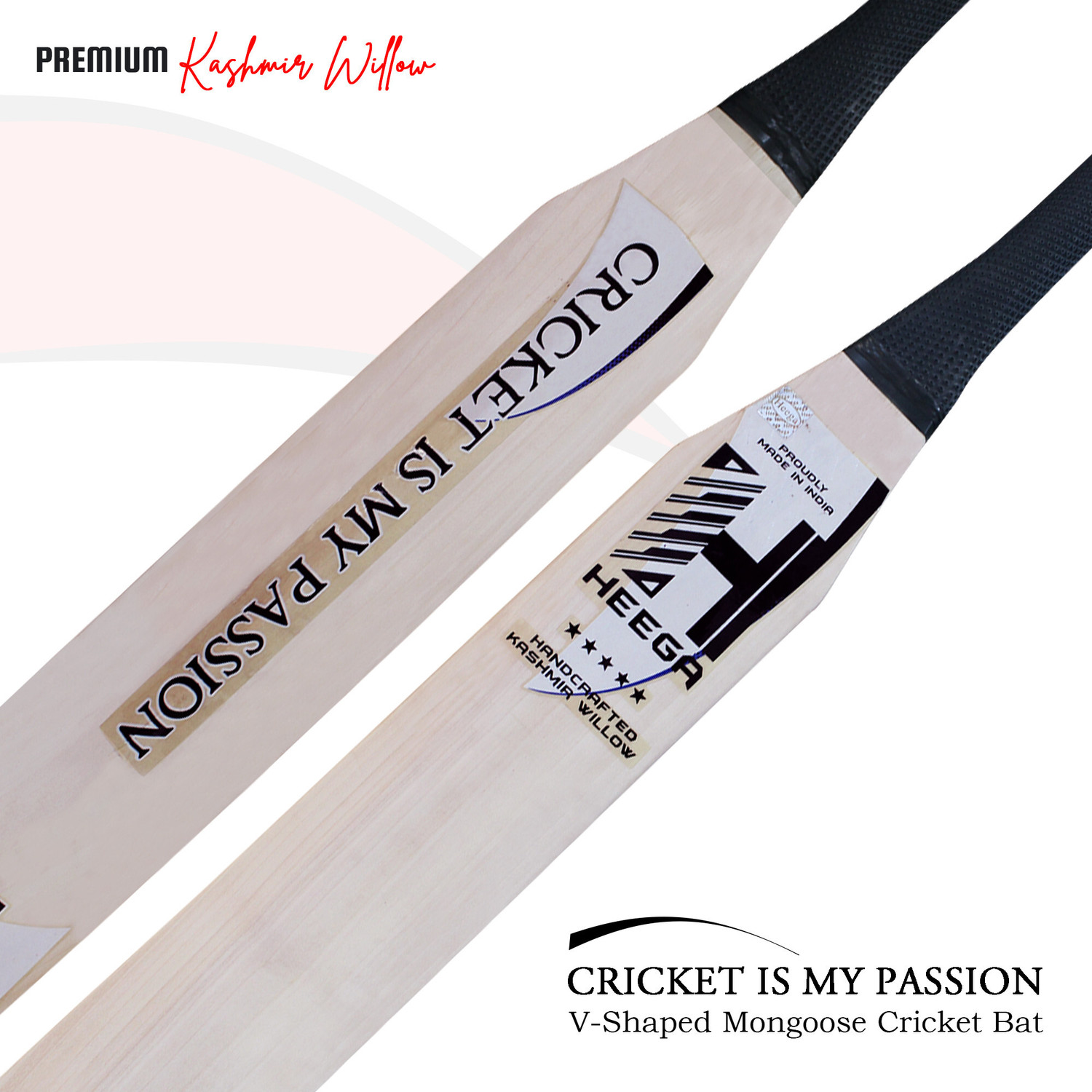Image of Heega V-Shaped Mongoose Kashmir Willow Cricket Bat For 15+ Yrs
