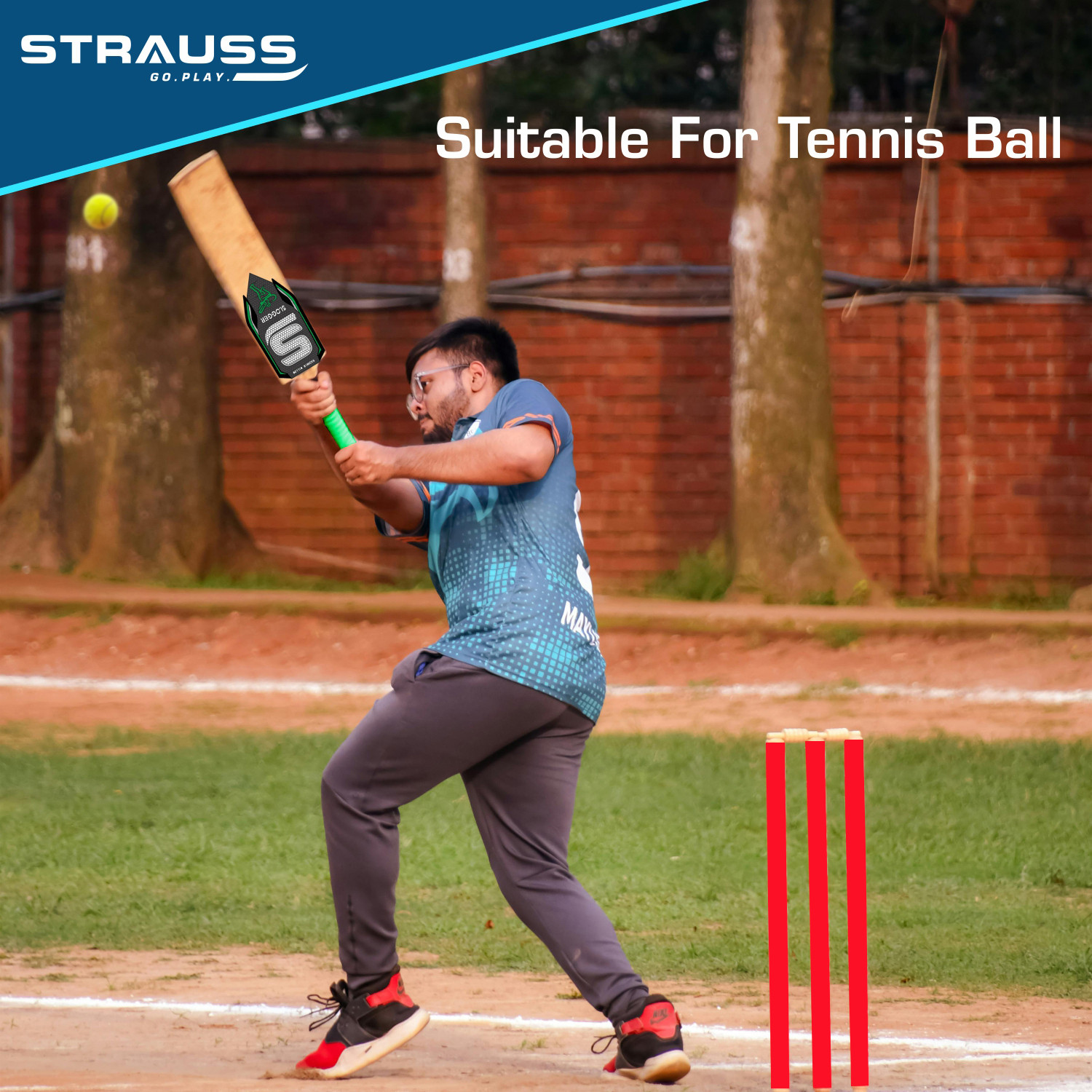 Image of Strauss Slogger | Suitable Only for Tennis Ball | Size: 6 | Kashmir Willow Cricket Bat For 12 - 14 Yrs