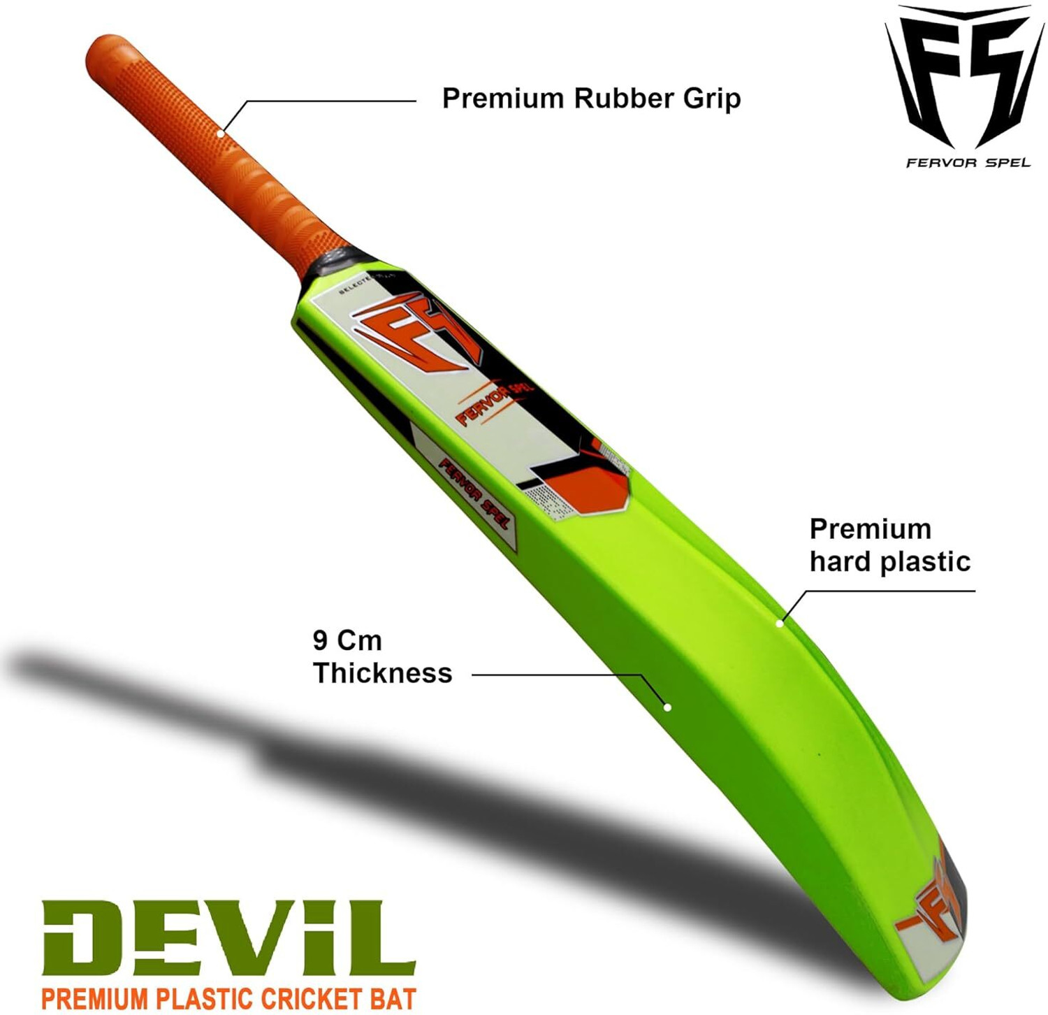 Image of Fervor Spel Devil Full Size Heavy Plastic Tennis Cricket Bat PVC /Plastic Cricket Bat For 15+ Yrs