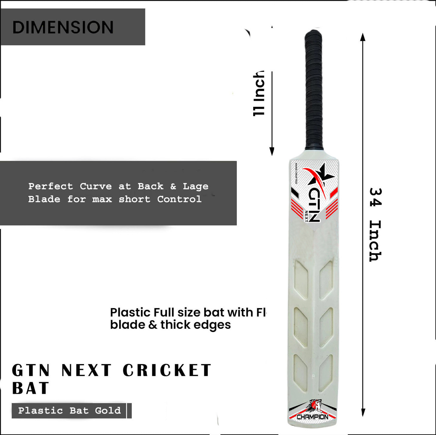 Image of GTN Next Scoop Cricket Bat Tennis Ball and Rubber Ball Play | Durable Fiber Bat PVC /Plastic Cricket Bat For 15+ Yrs